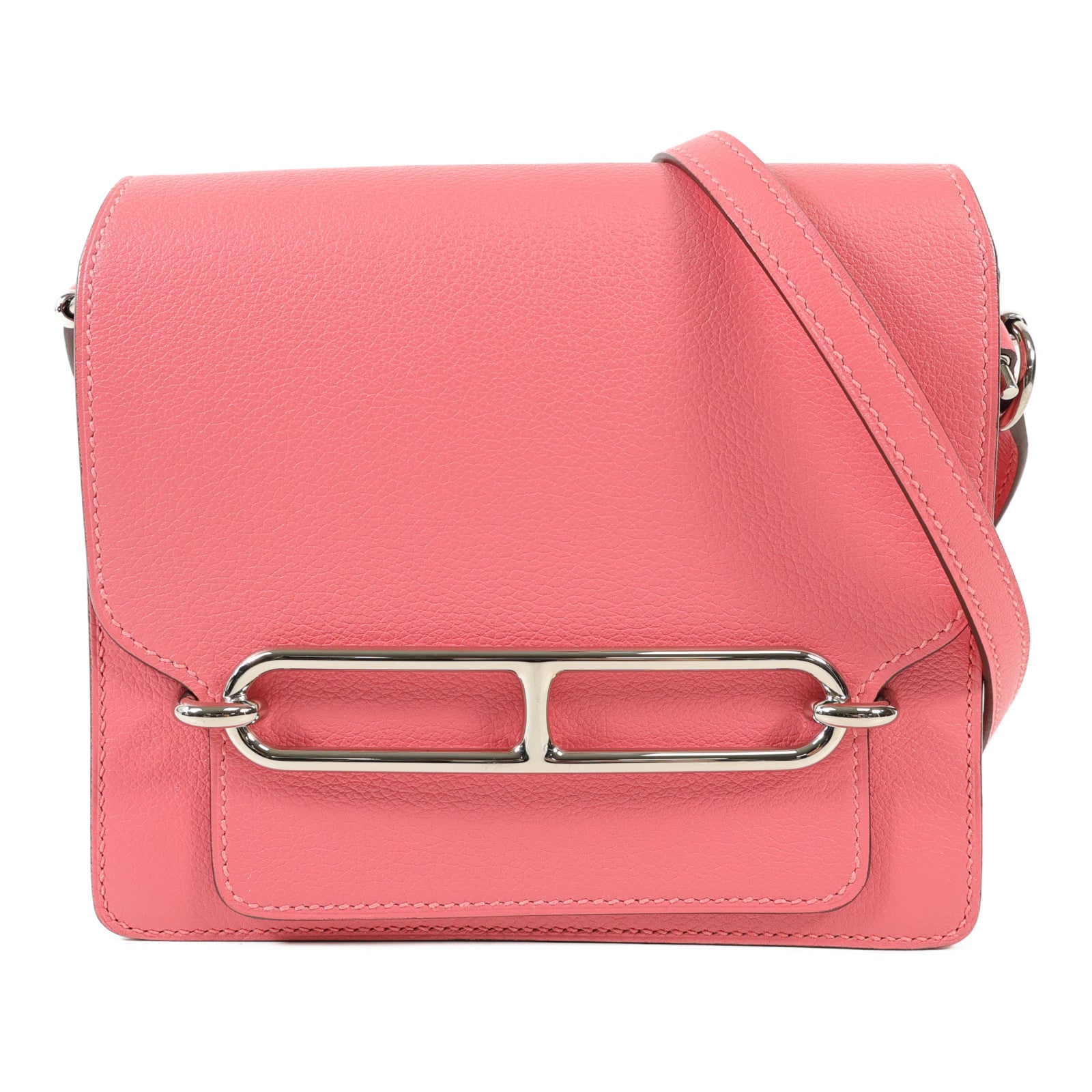 HERMES Evercolor皮革Mini Roulis銀扣肩背袋Rose Azalee