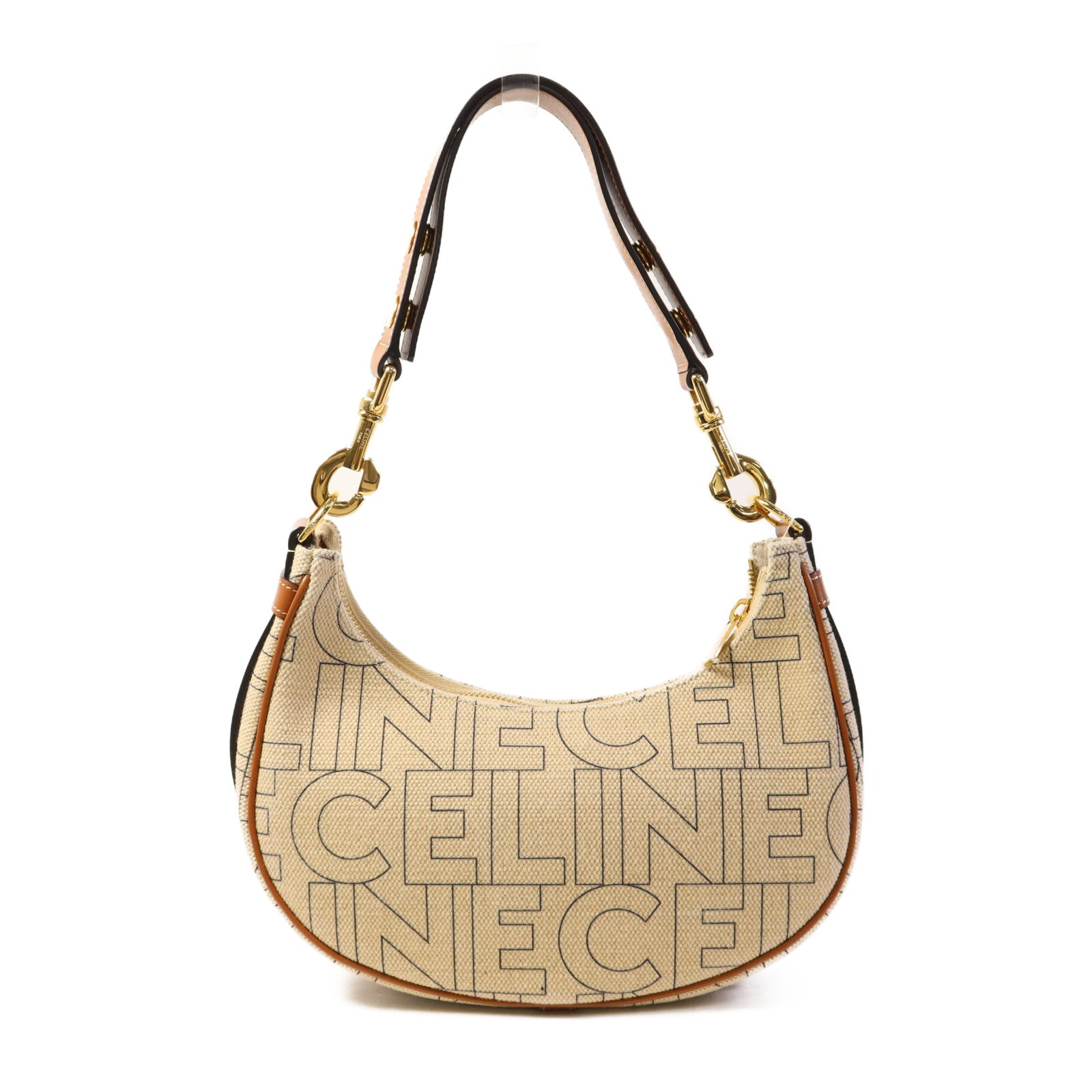 CELINE 帆布/皮革Ava Triomphe金扣肩背袋