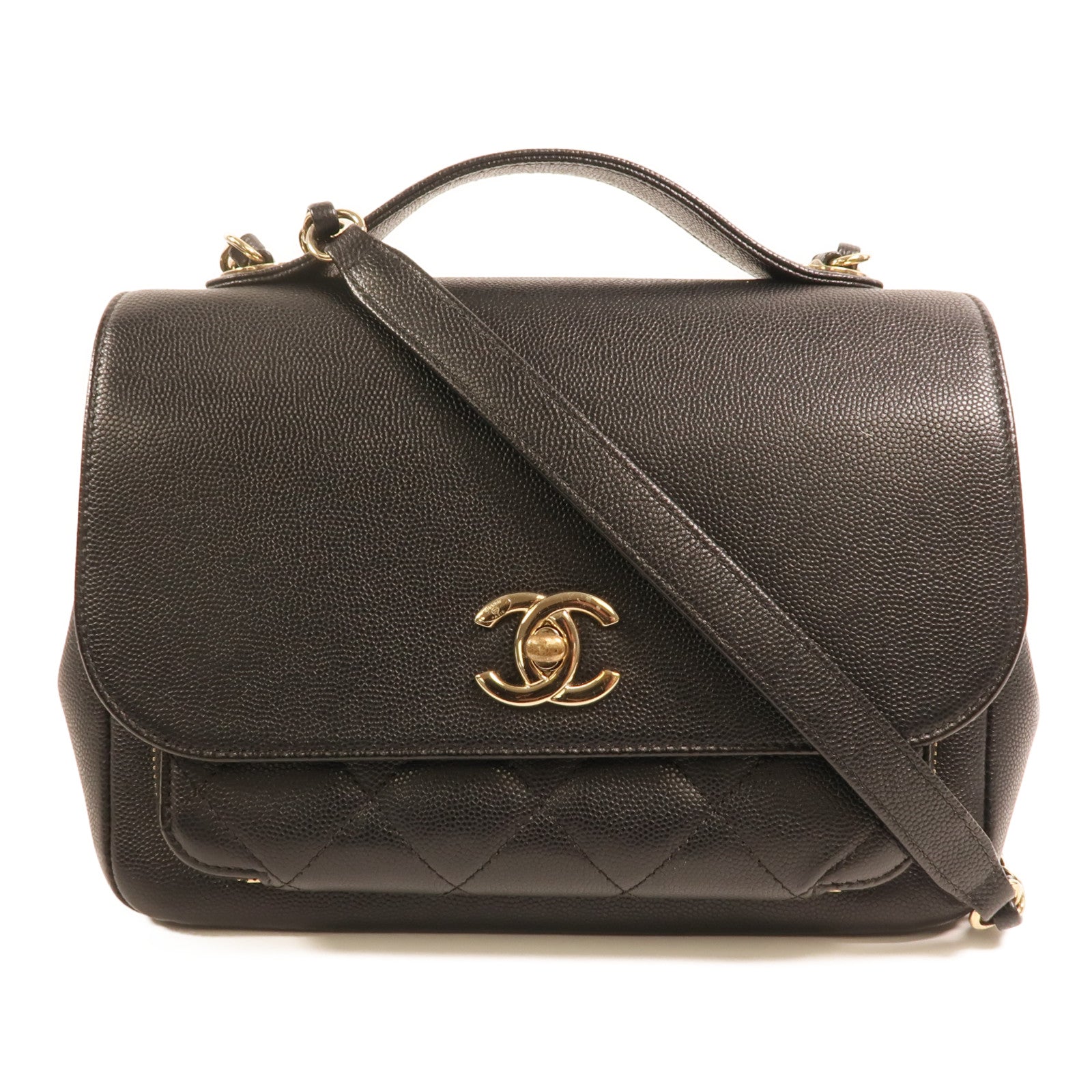 CHANEL 牛皮皮革Business Affinity金扣鏈帶手挽肩背兩用袋