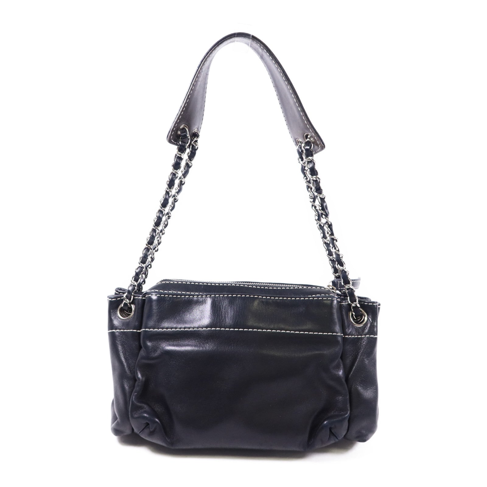 CHANEL 羊皮皮革Chain Shoulder Bag銀扣鏈帶肩背袋