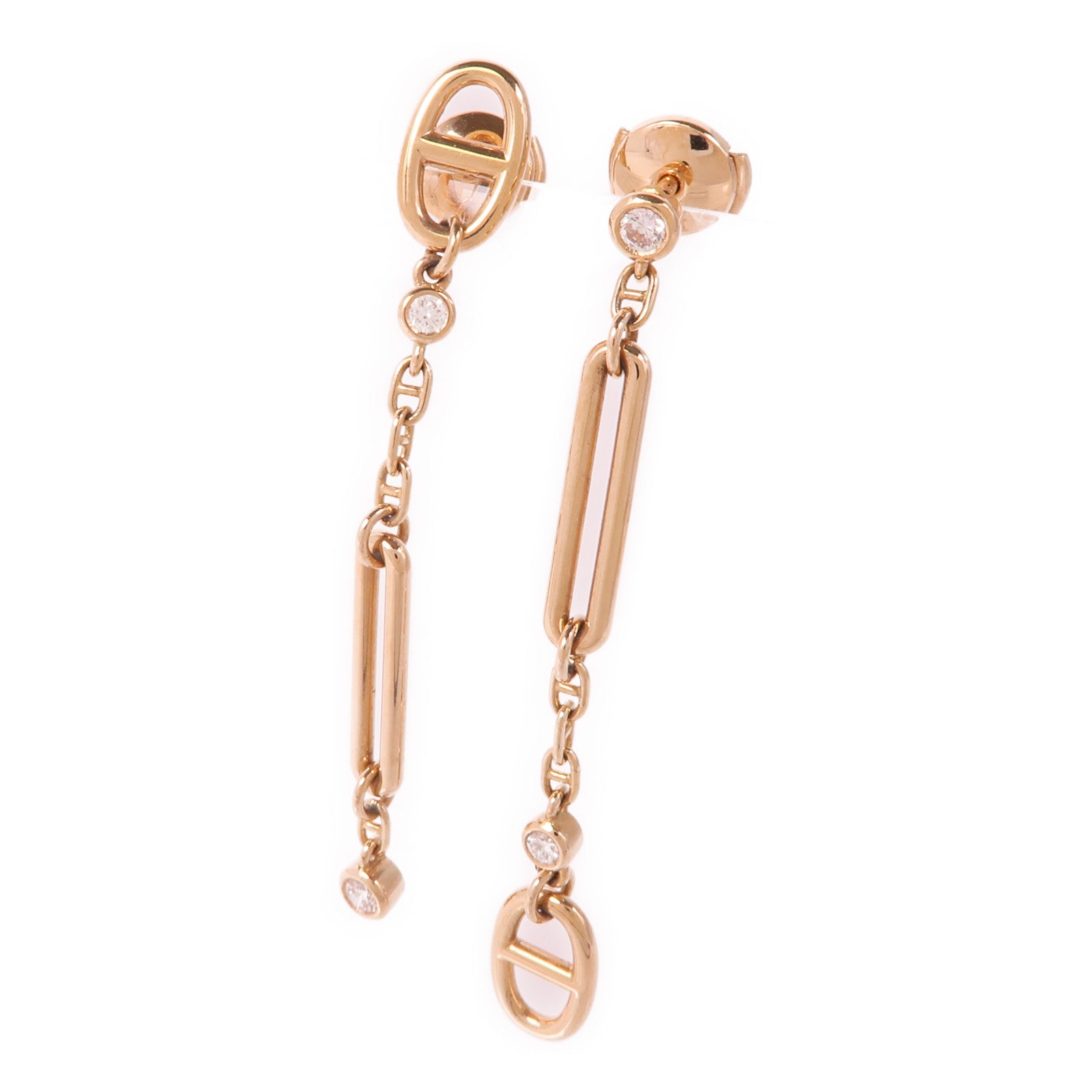HERMES Chaine D'Ancre Earrings Diamond 18K Pink Gold
