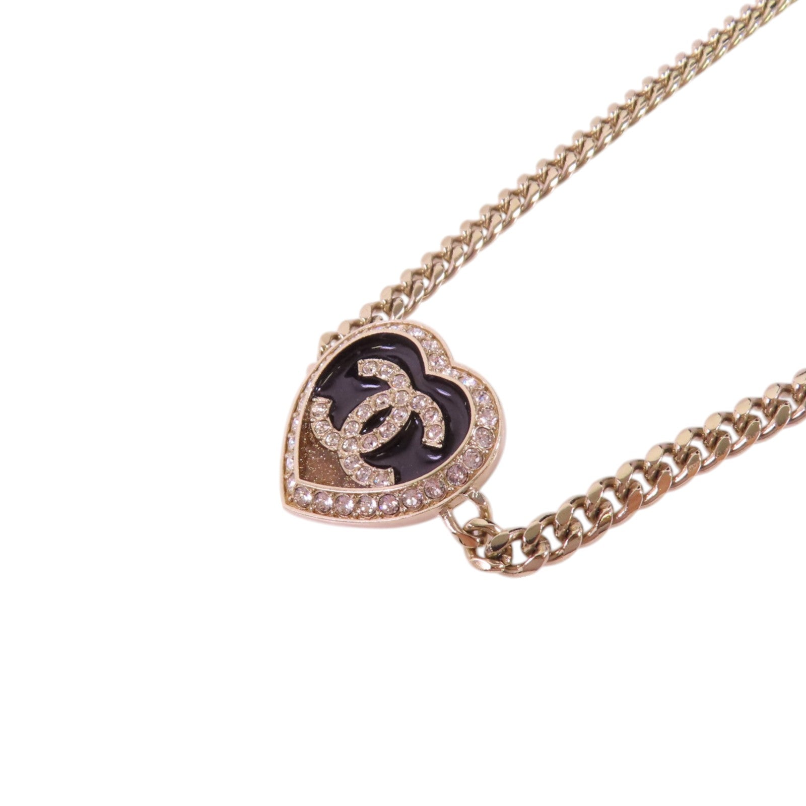 CHANEL 金屬/水鑽Heart Necklace金扣項鏈