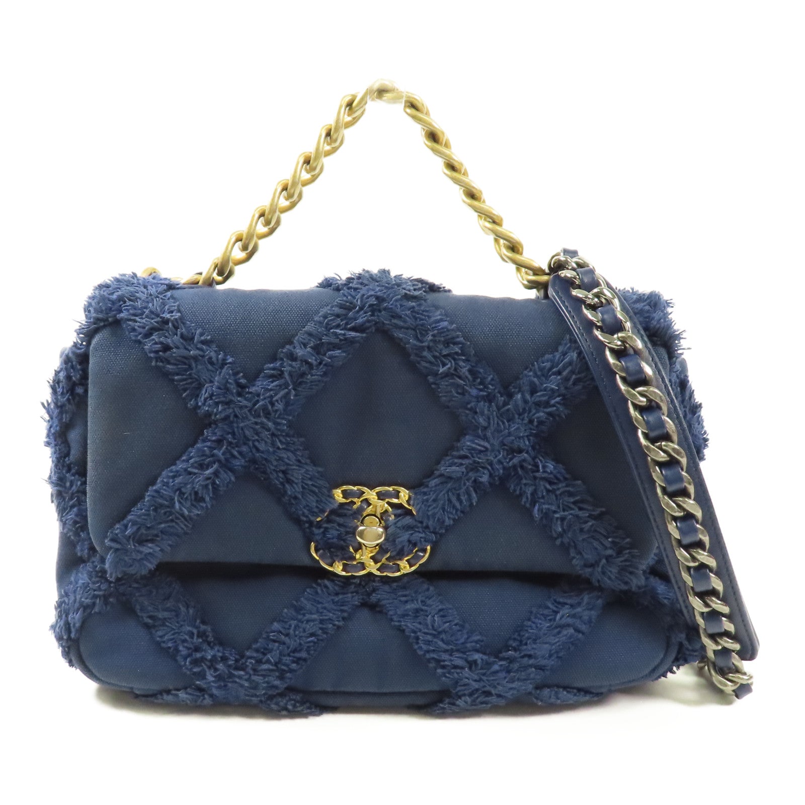CHANEL CC GHW Chanel 19 2Way Shoulder Hand Bag Canvas AS1160 Blue