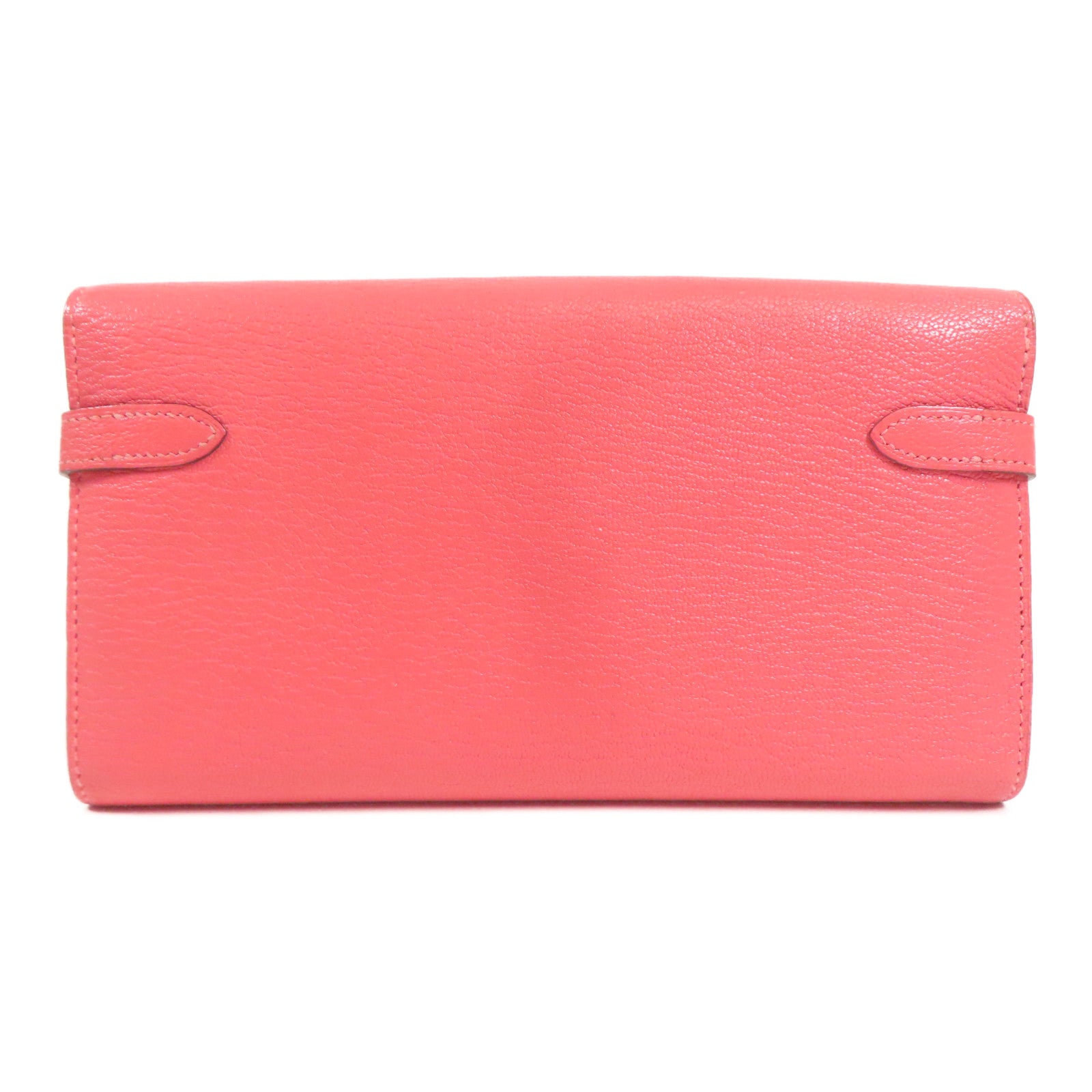 HERMES Chevre皮革Kelly Wallet銀扣長錢包Rose Lipstick