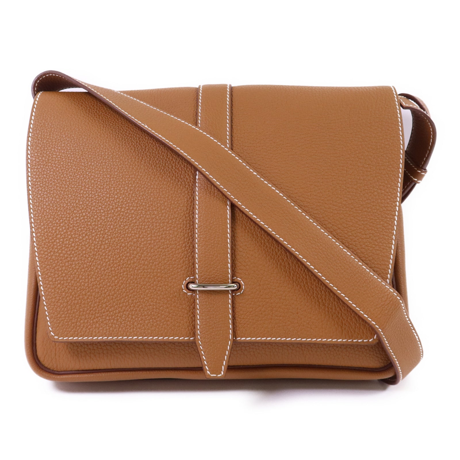 HERMES Togo皮革Steve Light Junior銀扣肩背袋Gold