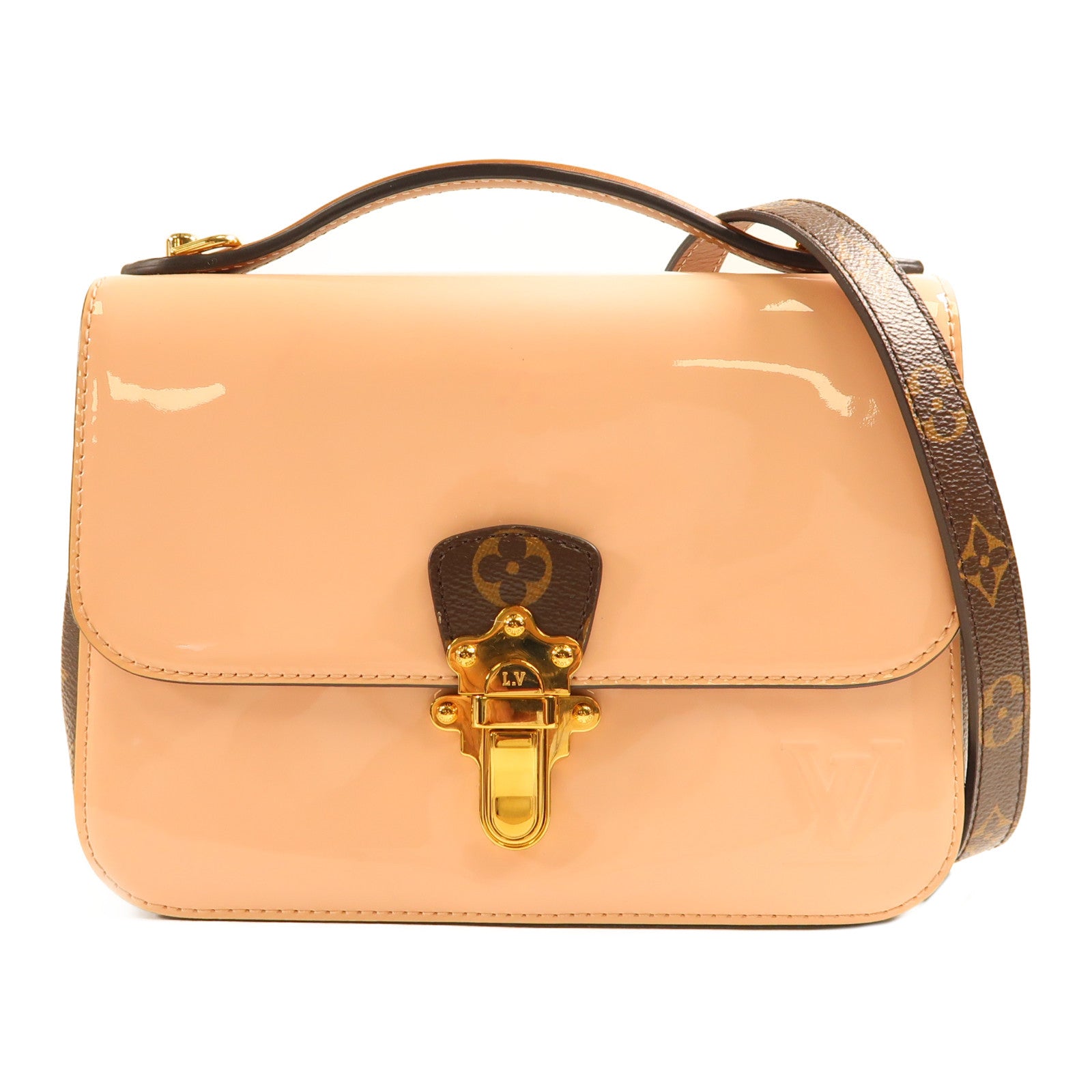 LOUIS VUITTON 漆皮皮革/Monogram Cherrywood金扣手挽肩背兩用袋啡色/粉紅色