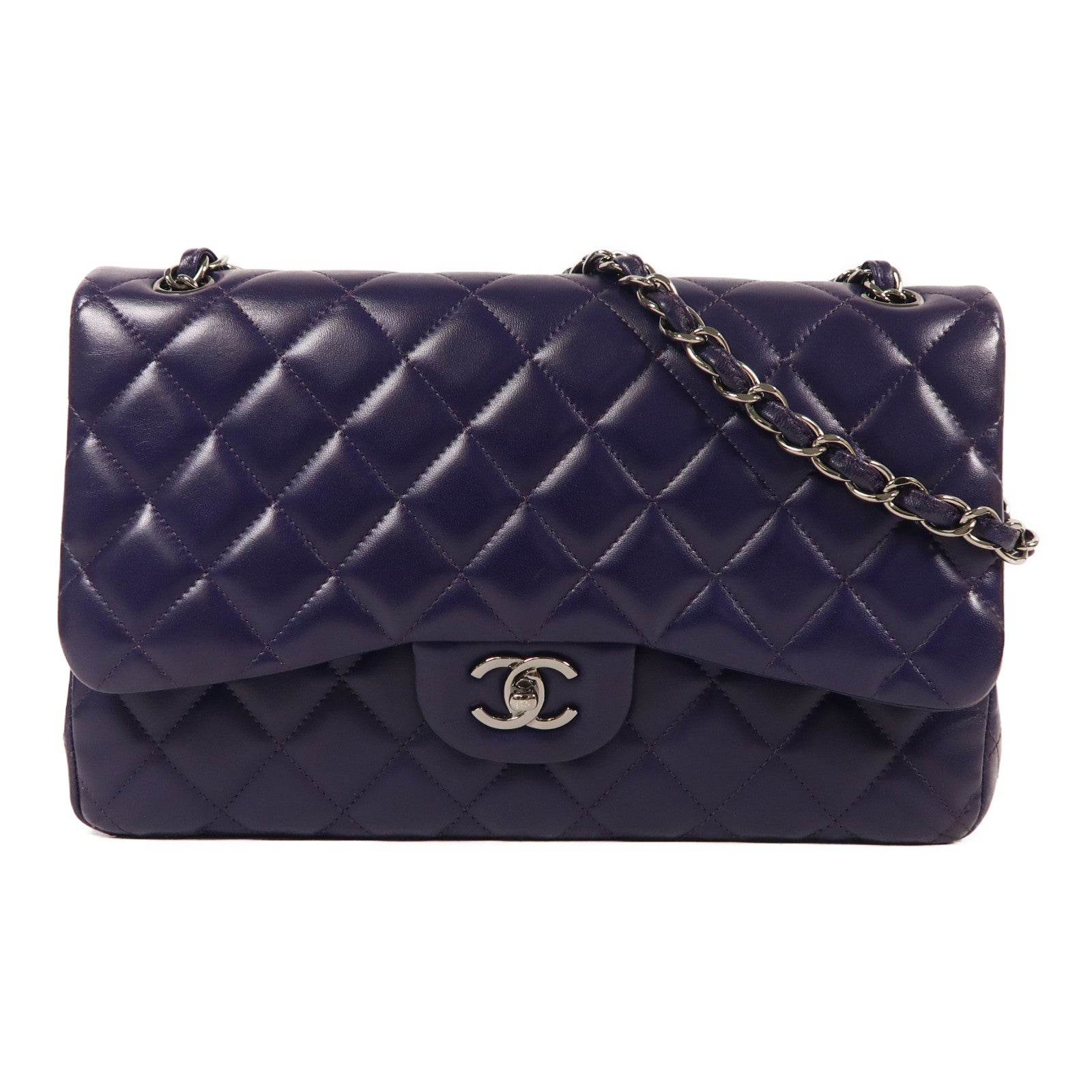 CHANEL 【激減優惠】羊皮皮革Chain Shoulder銀扣鏈帶肩背袋紫色