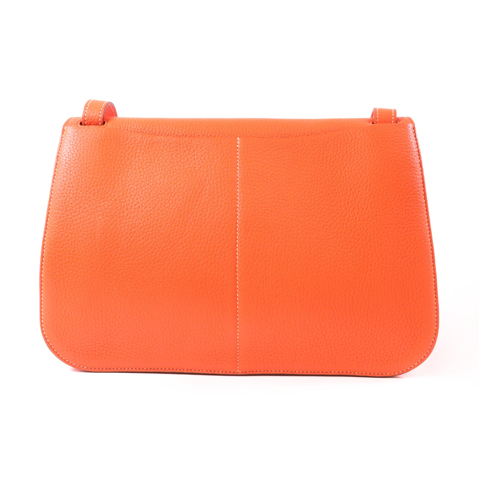 HERMES Clemence皮革Halzan 31銀扣手挽肩背兩用袋Orange Poppy