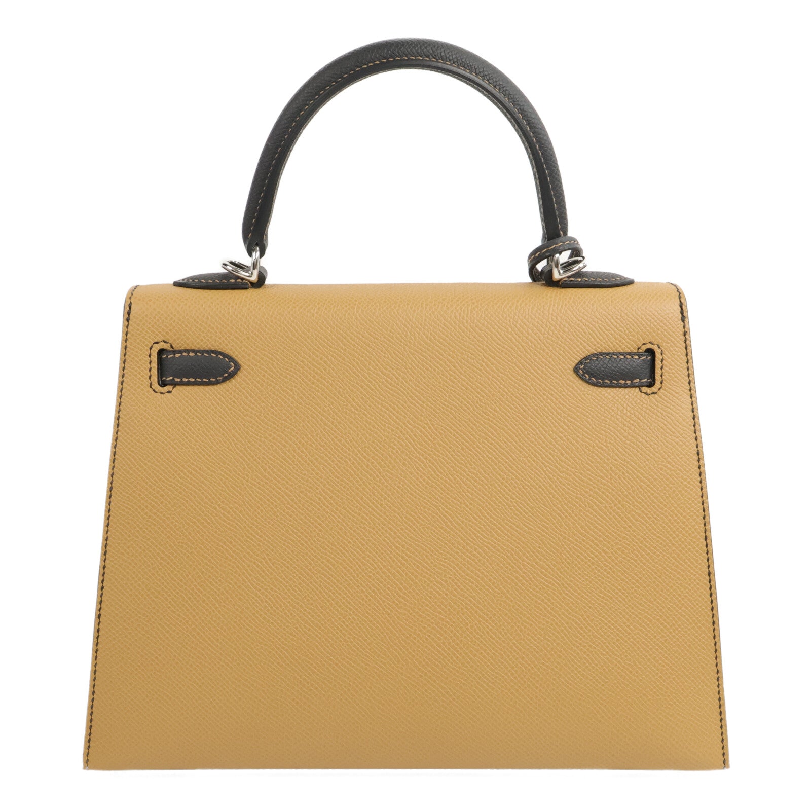 HERMES Epsom皮革Kelly Sellier 25手挽袋Noir/Biscuit