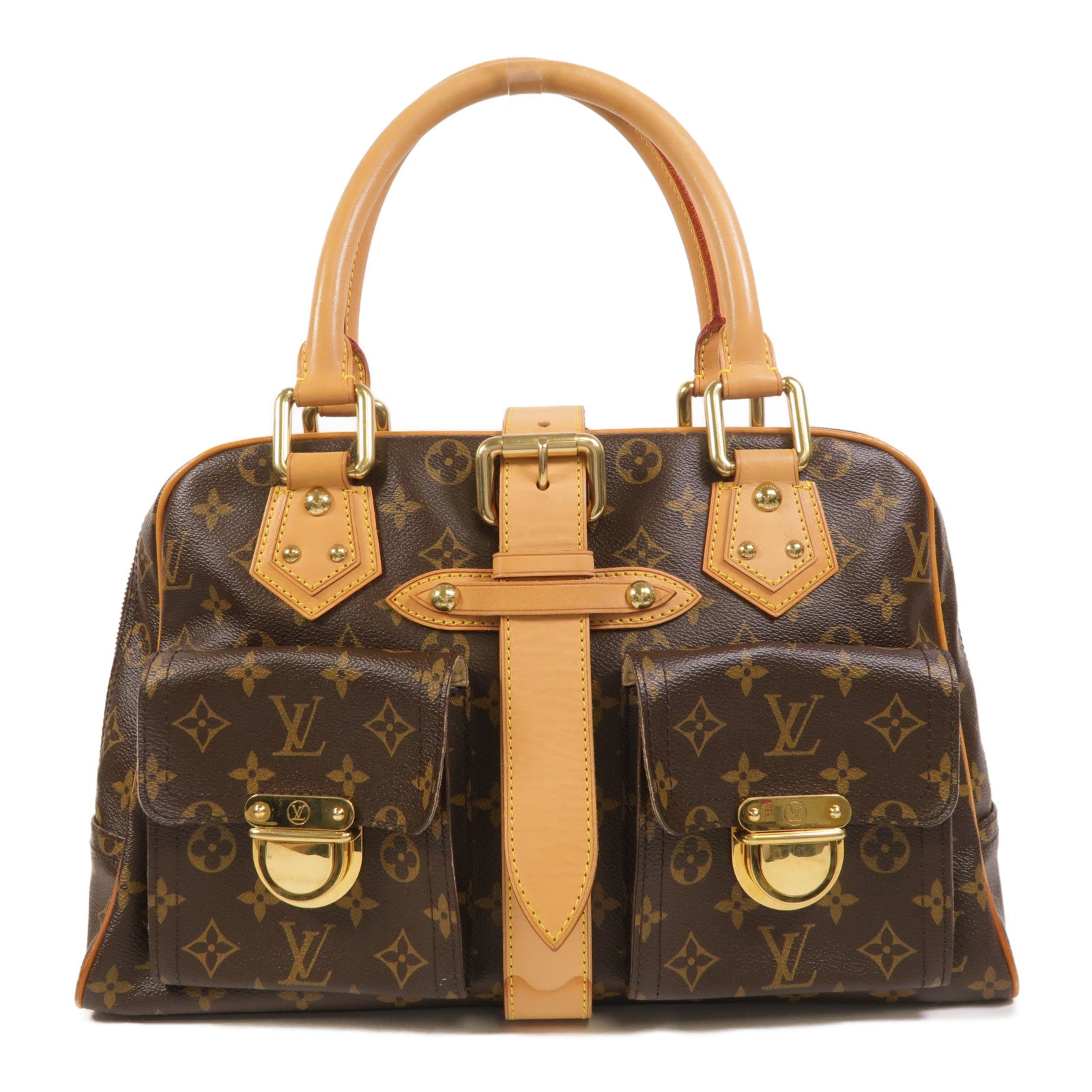LOUIS VUITTON Monogram Manhattan GM金扣手挽袋棕色
