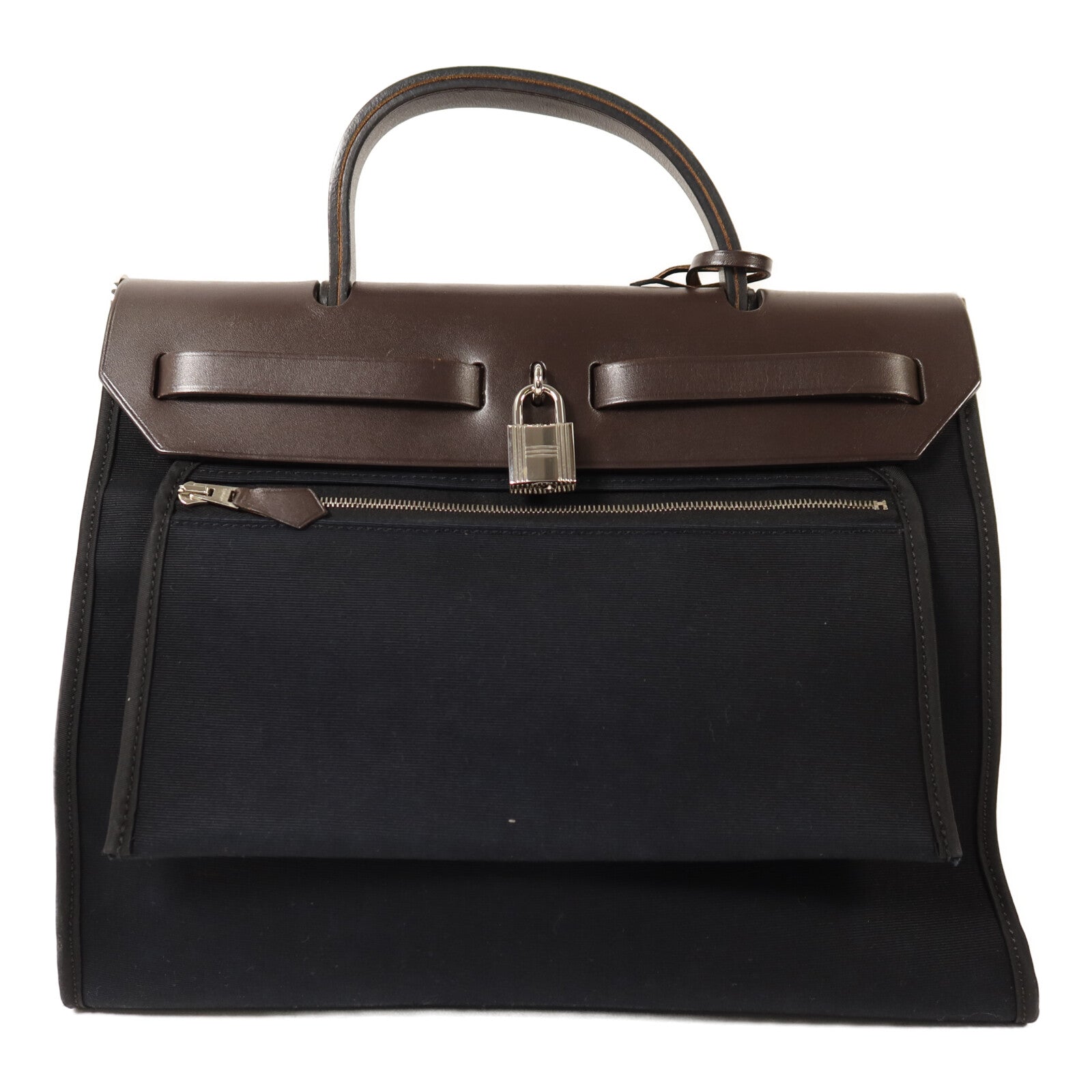 HERMES 帆布Herbag PM銀扣手挽肩背兩用袋Noir