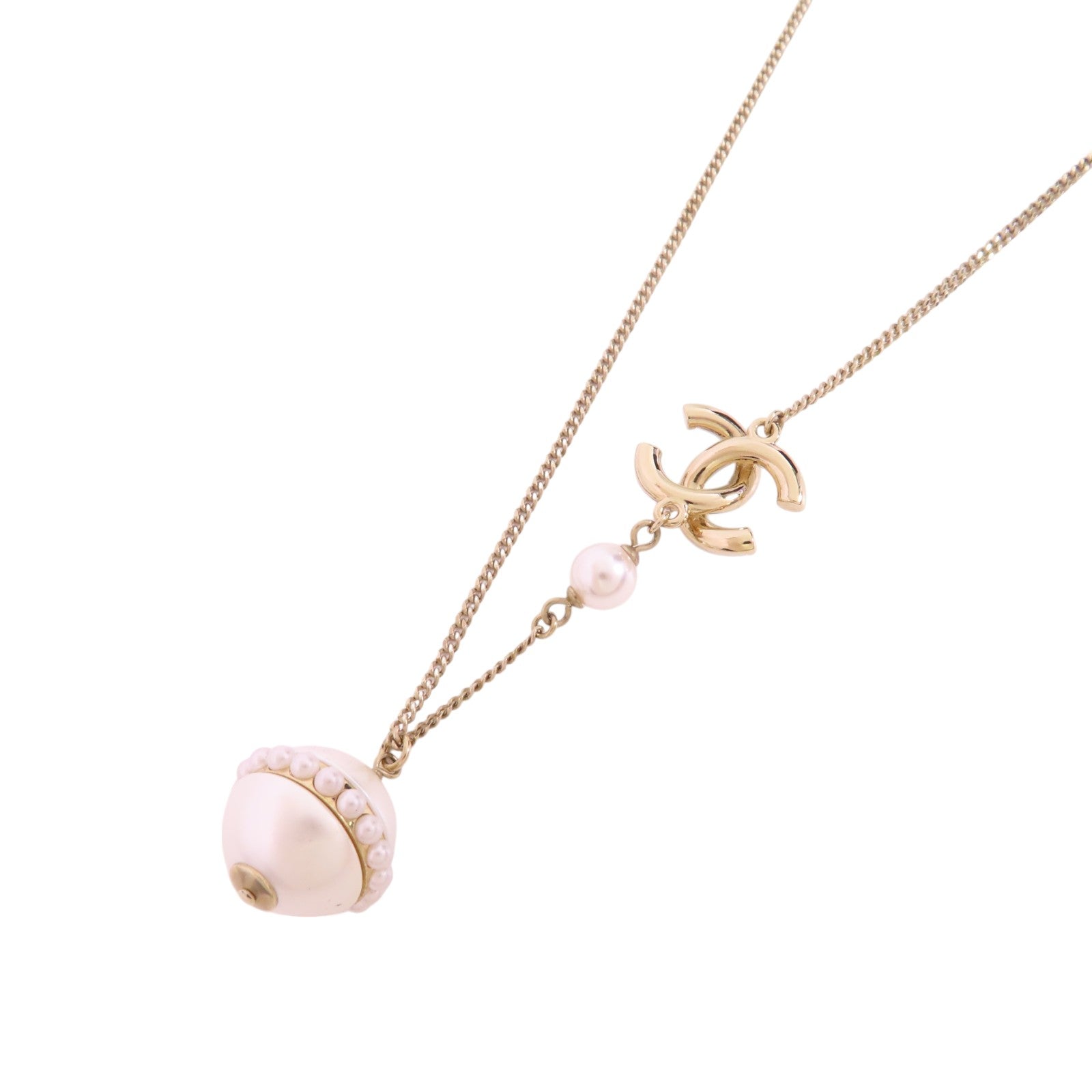 CHANEL 金屬/仿珍珠Necklace金扣項鏈