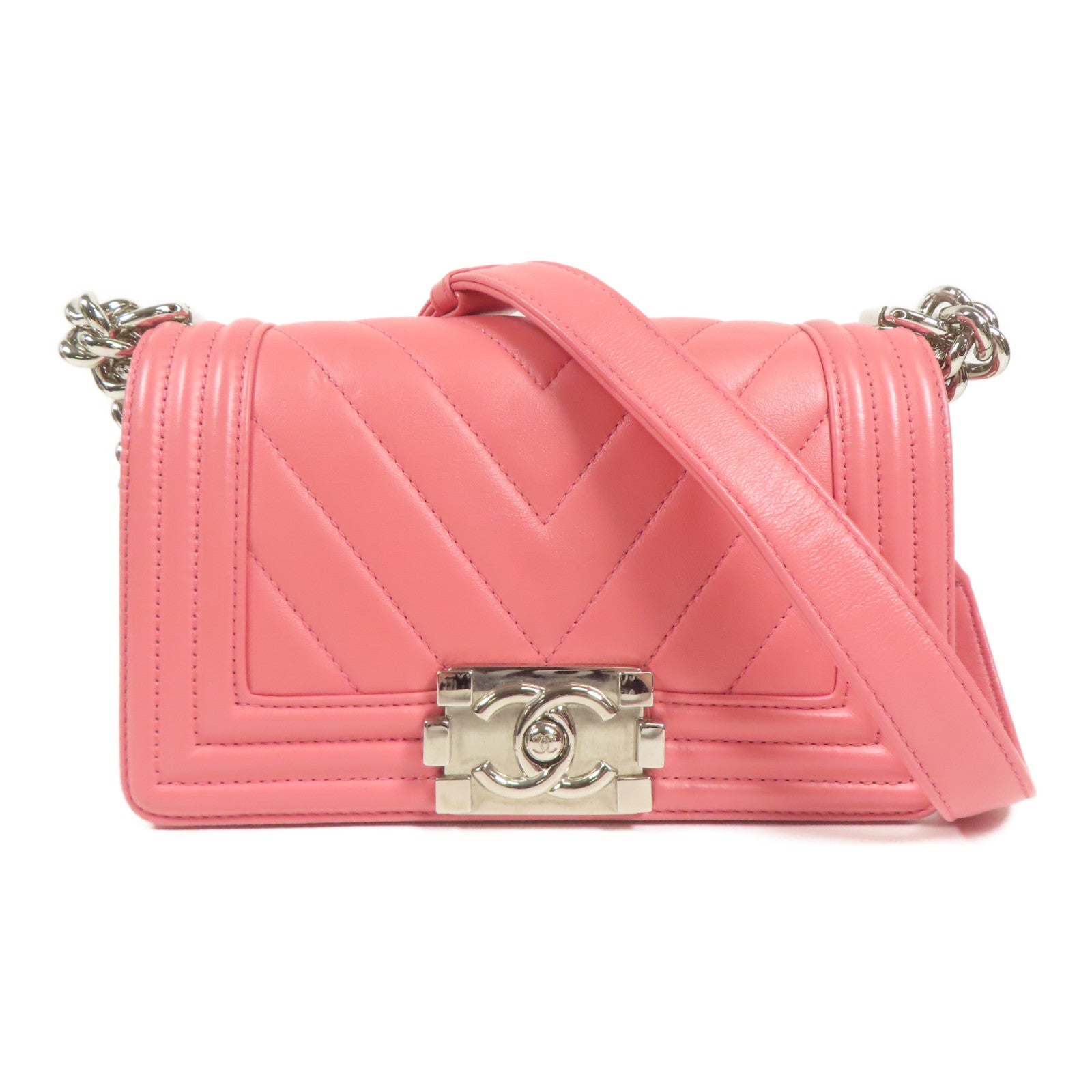 CHANEL CC SHW Boy Chanel Chain Shoulder Bag Calfskin Leather Pink