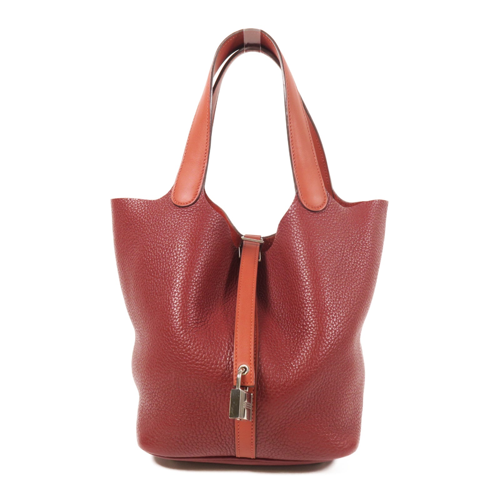 HERMES Clemence皮革Picotin MM銀扣手挽袋Rough/Brique