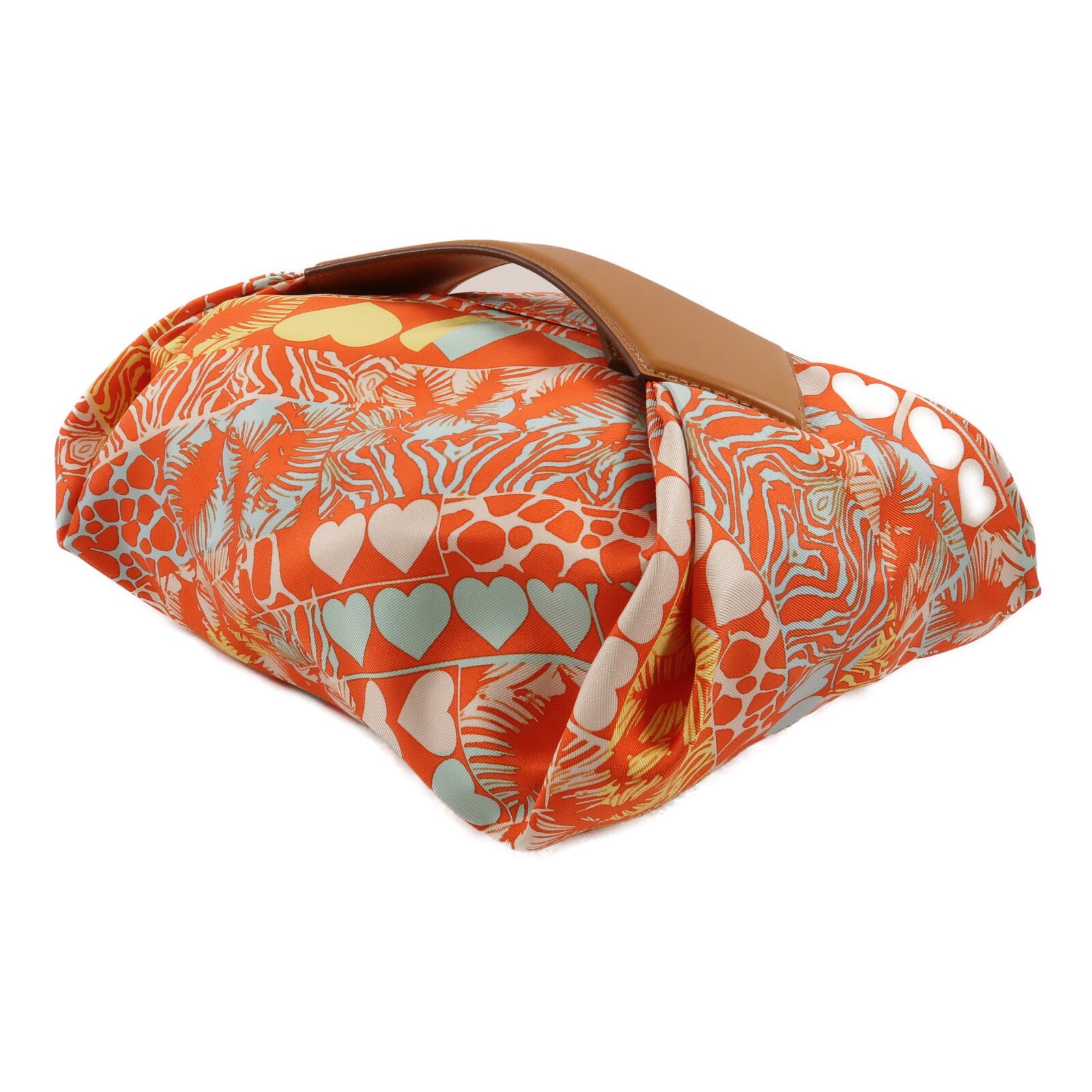 HERMES 絲質Balusoie Bag手挽袋Capucine/Bleu Zephyr