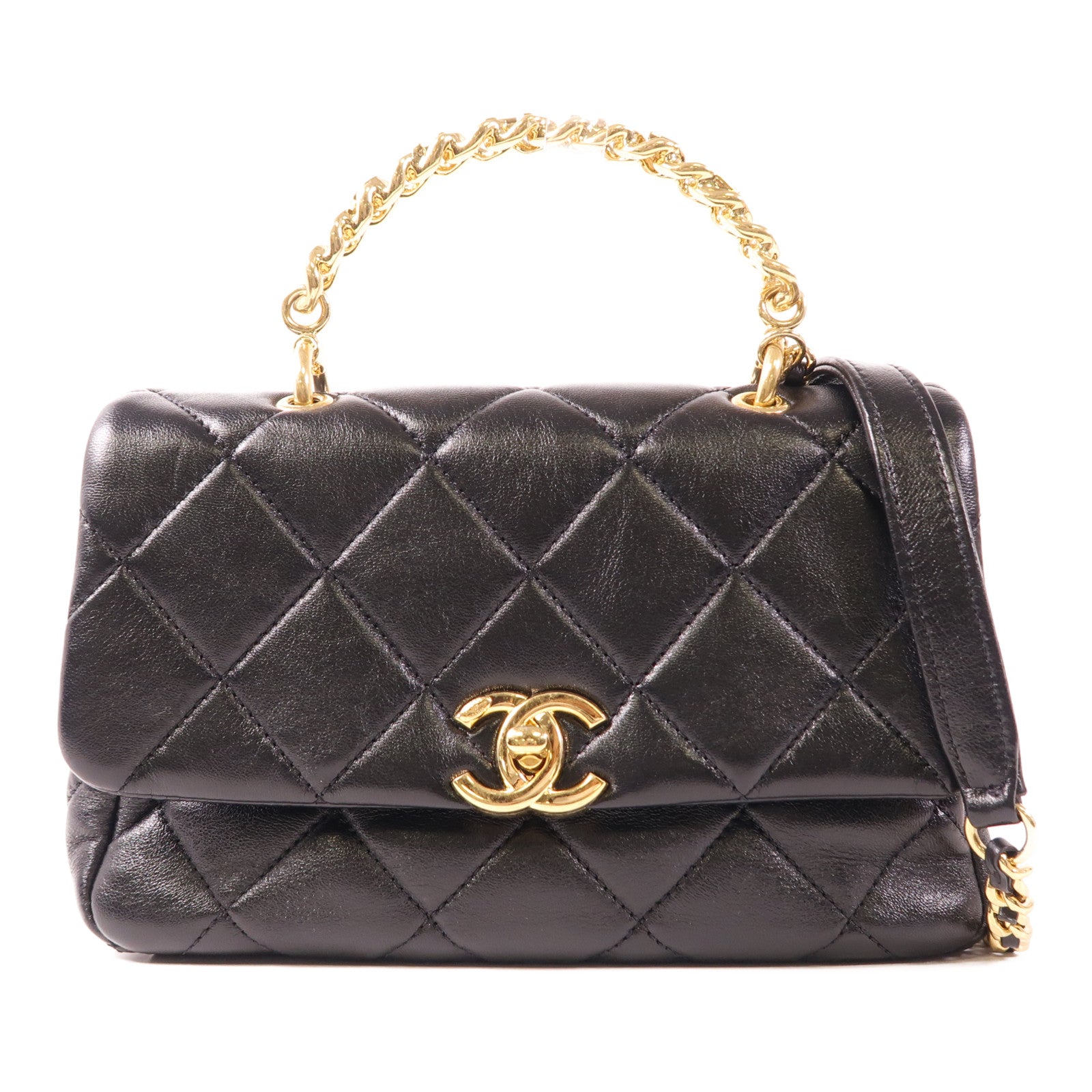 CHANEL 牛皮皮革Chain Shoulder金扣手挽肩背兩用袋