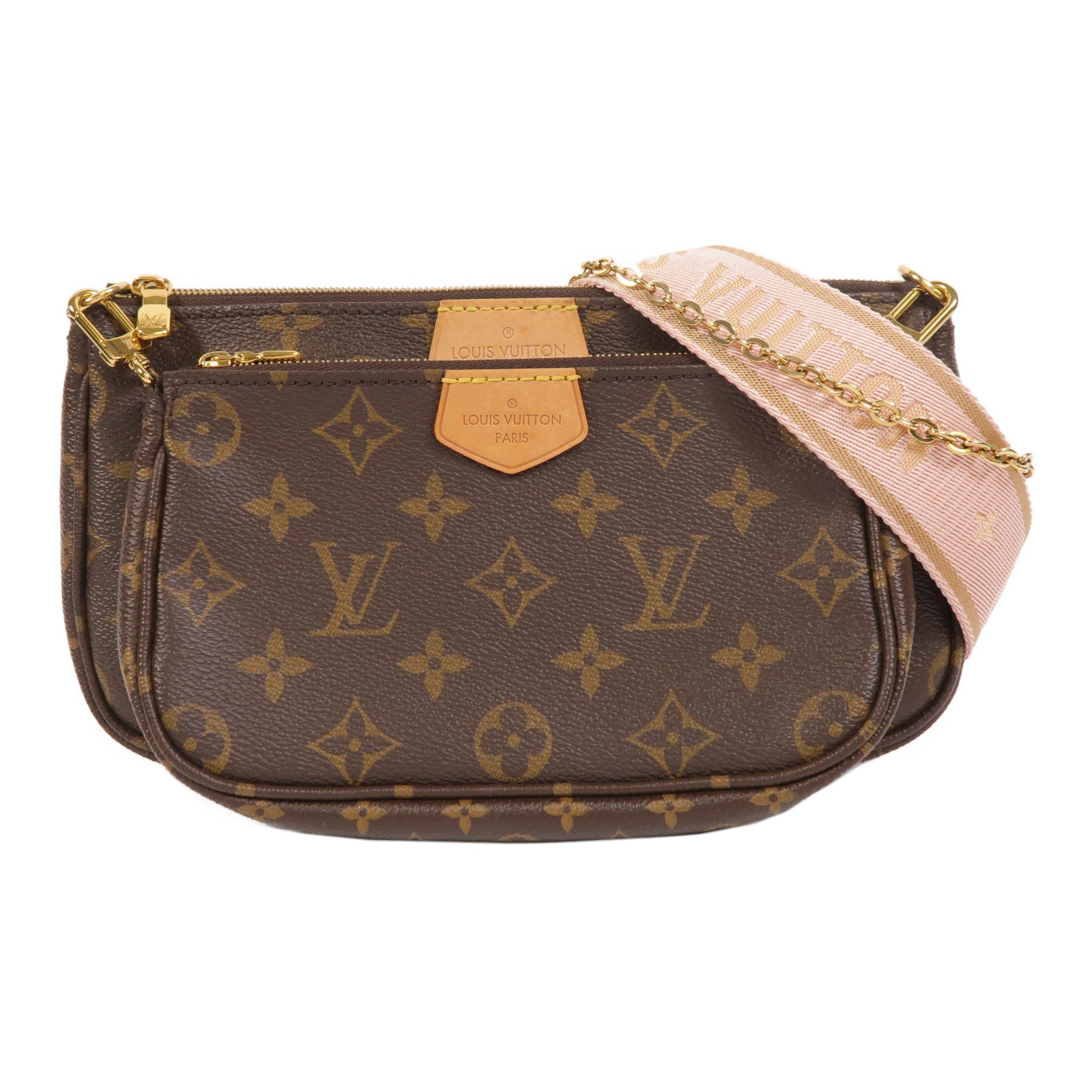 LOUIS VUITTON Monogram Multi Pochette Accessoires金扣手挽肩背兩用袋棕色