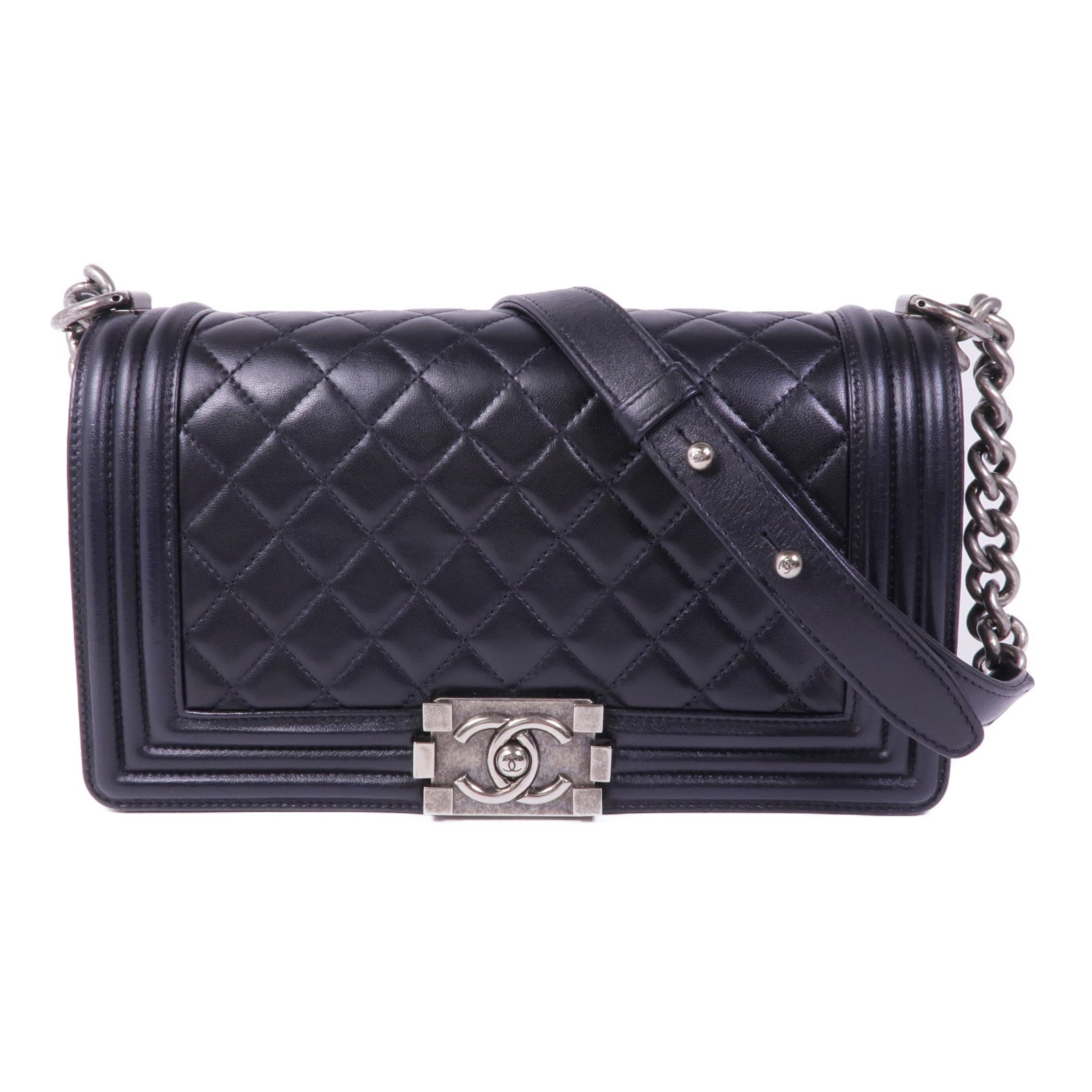 CHANEL 羊皮皮革Boy 25銀扣鏈帶肩背袋– Brand Off Hong Kong