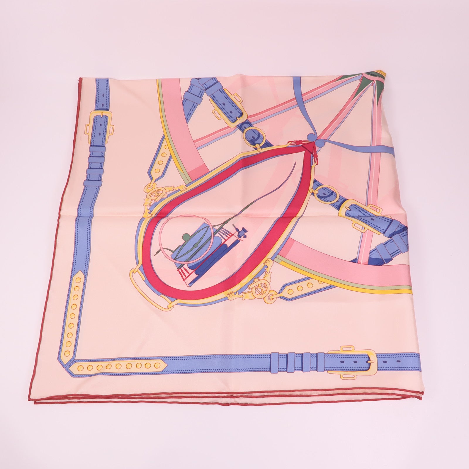HERMES Scarf Scarves Silk Pink Blue Red