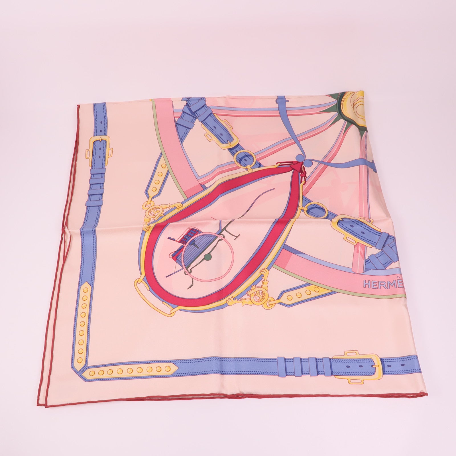 HERMES Scarf Scarves Silk Pink Blue Red