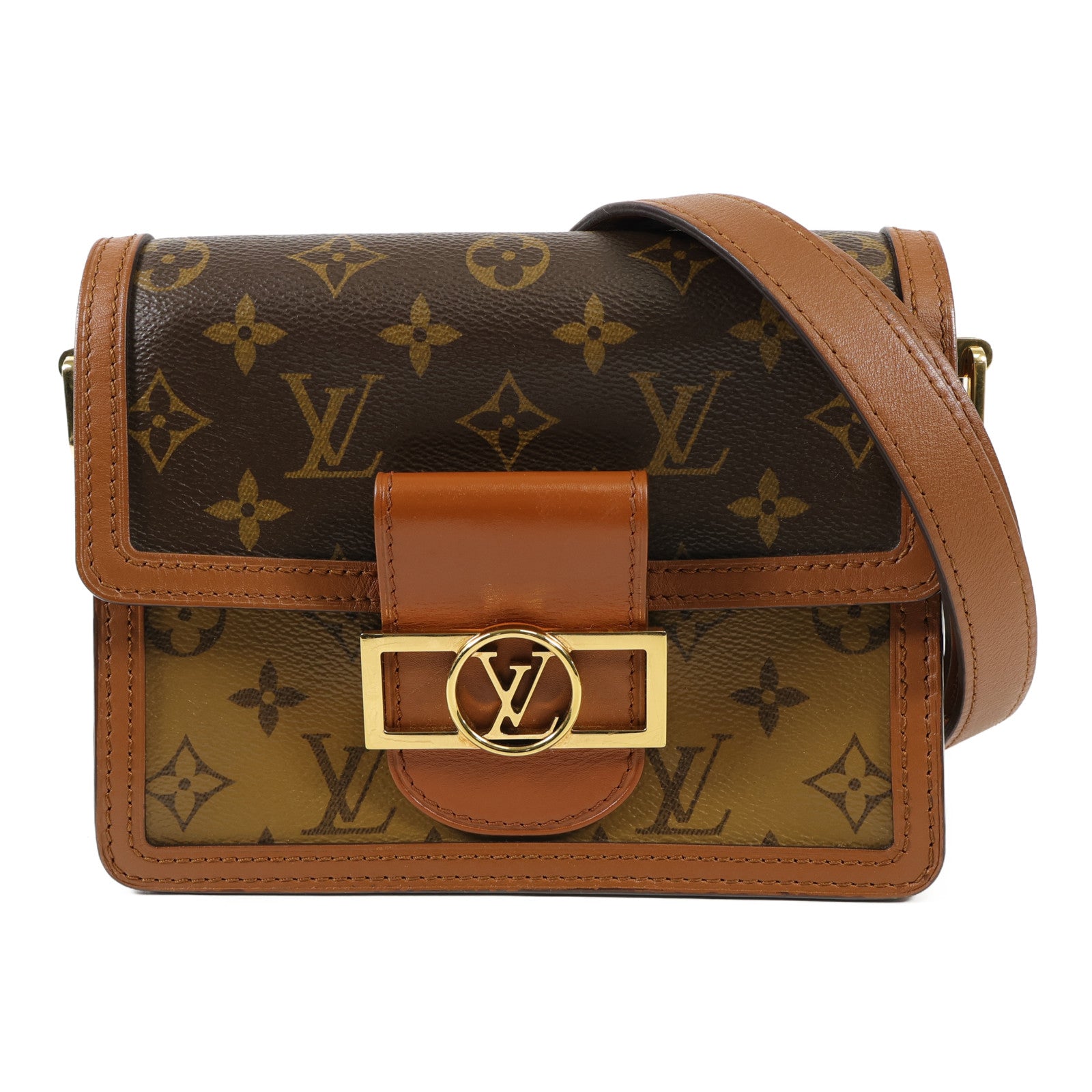 LOUIS VUITTON Monogram Reverse Mini Dauphine金扣肩背袋