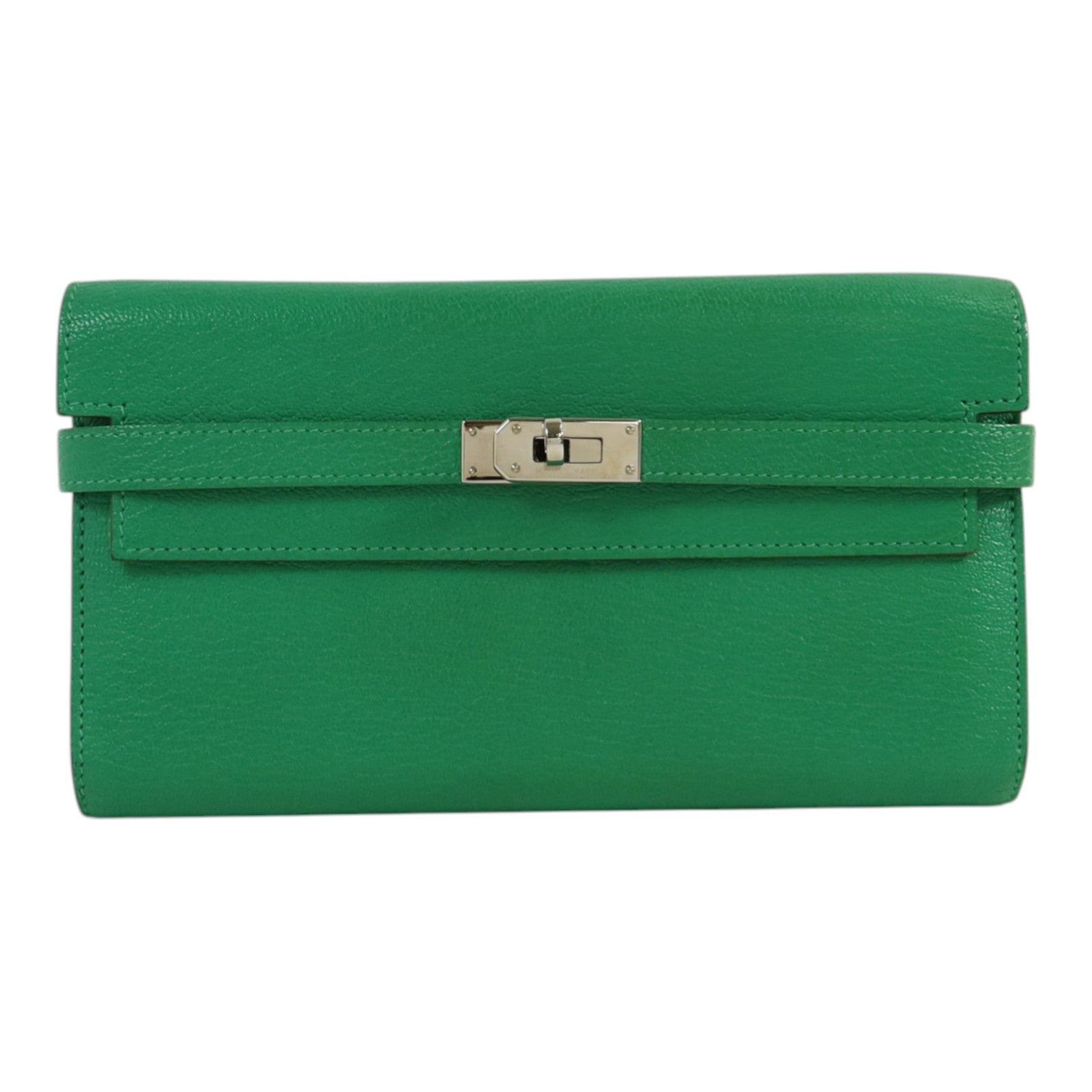 HERMES Chevre皮革Kelly wallet銀扣長錢包Menthe