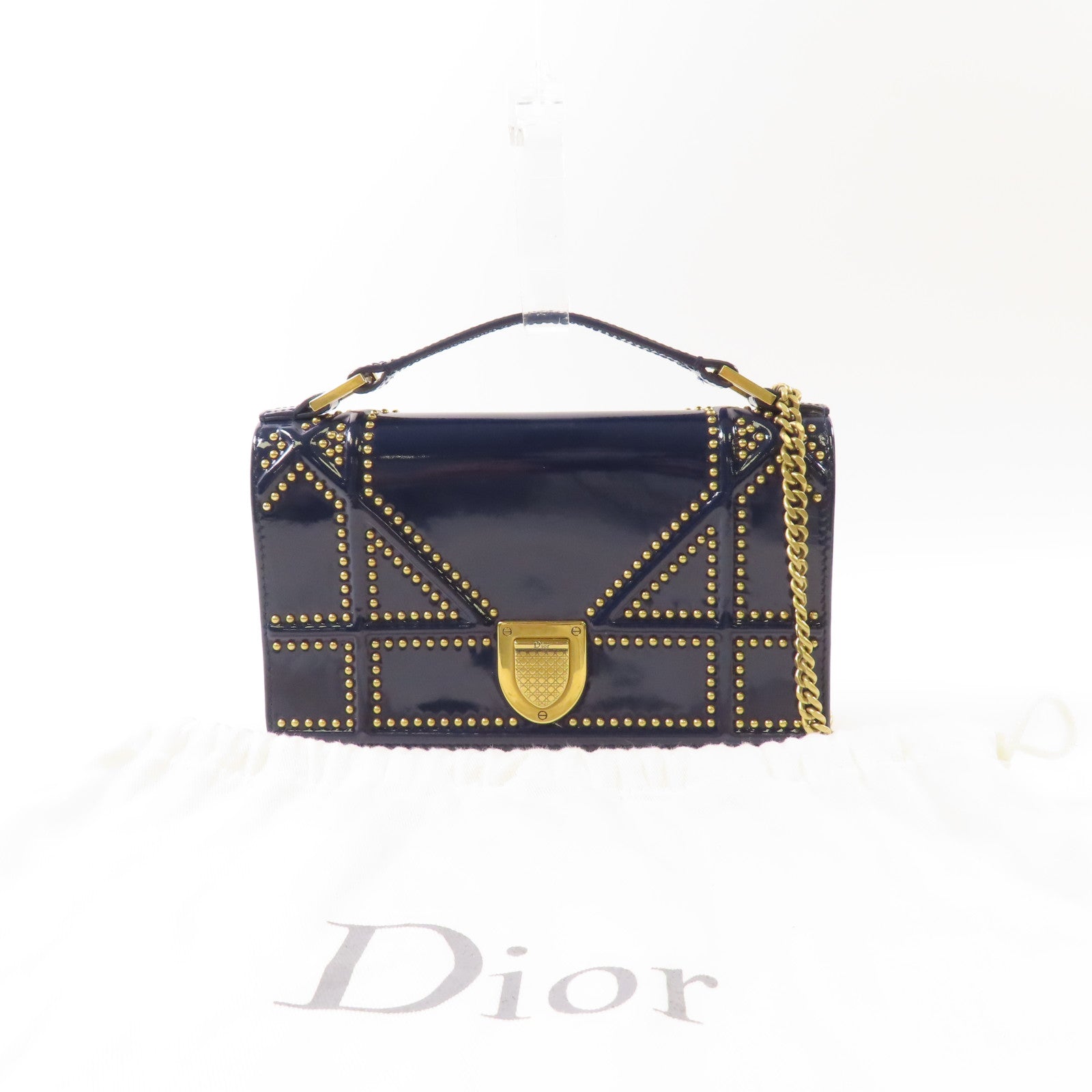 Dior 漆皮皮革Wallet On Chain金扣鏈帶肩背袋