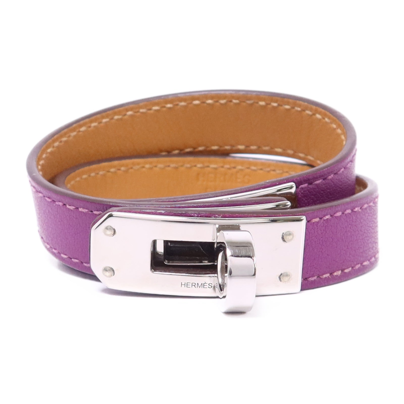 HERMES Swift皮革Kelly Double Tour銀扣手鐲Tosca Hermes#XS