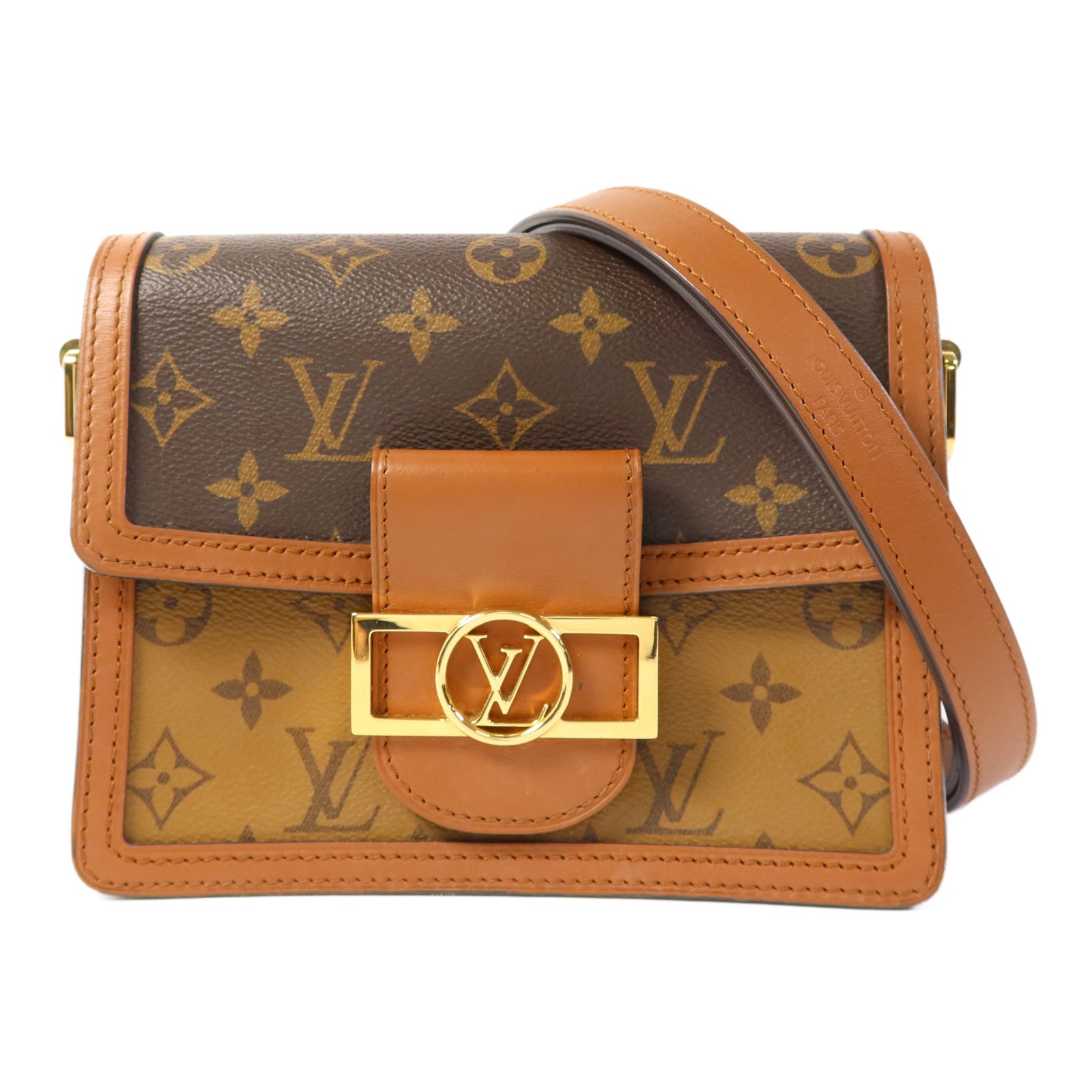 LOUIS VUITTON Monogram Reverse Mini Dauphine金扣肩背袋