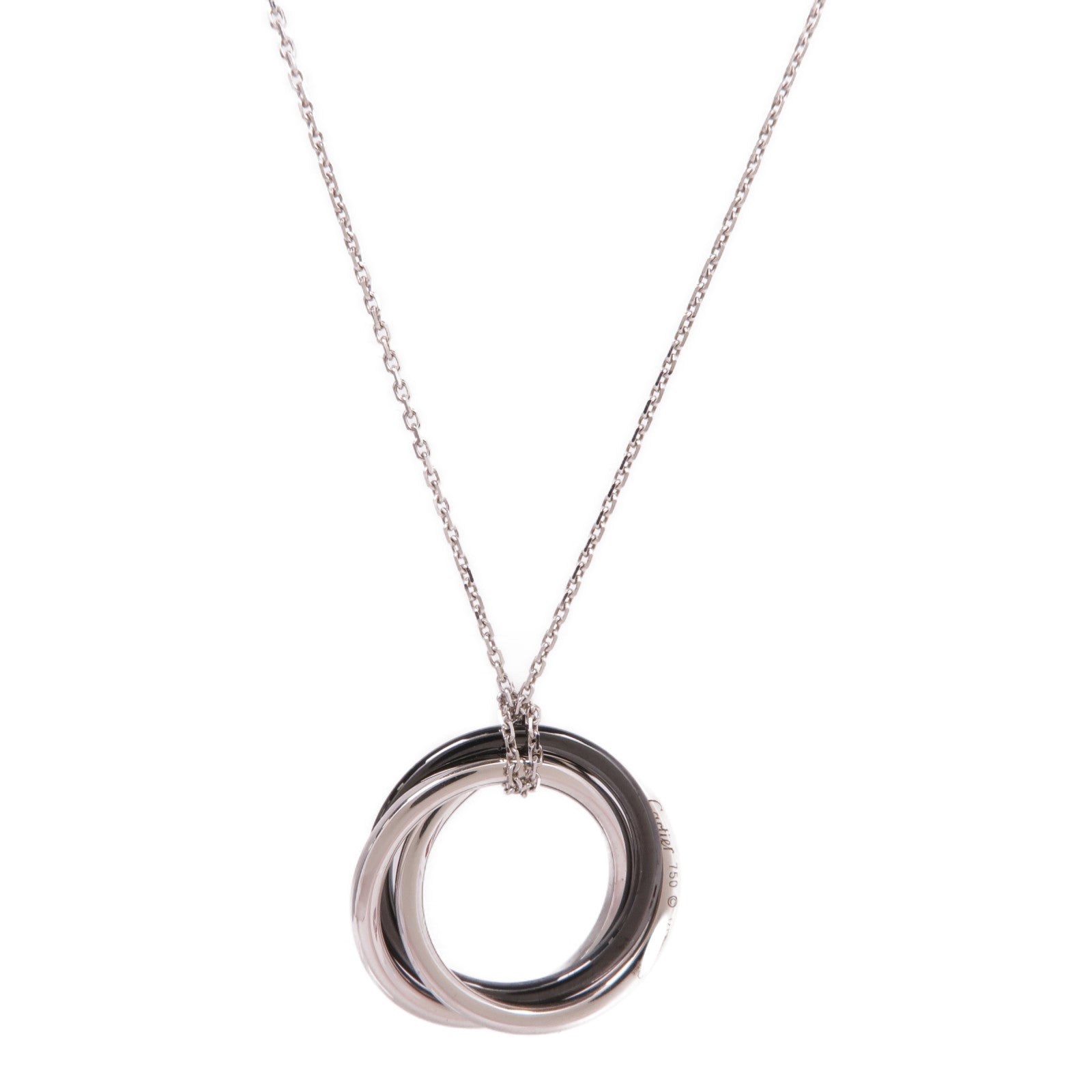 CARTIER 18K白金/陶瓷Trinity Necklace鑽石項鍊