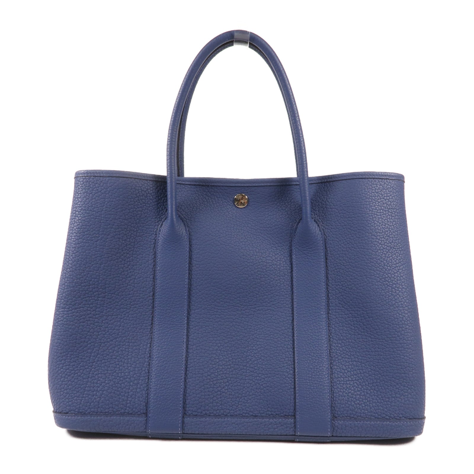 HERMES Negonda皮革Garden Party PM銀扣手挽袋Bleu Agate