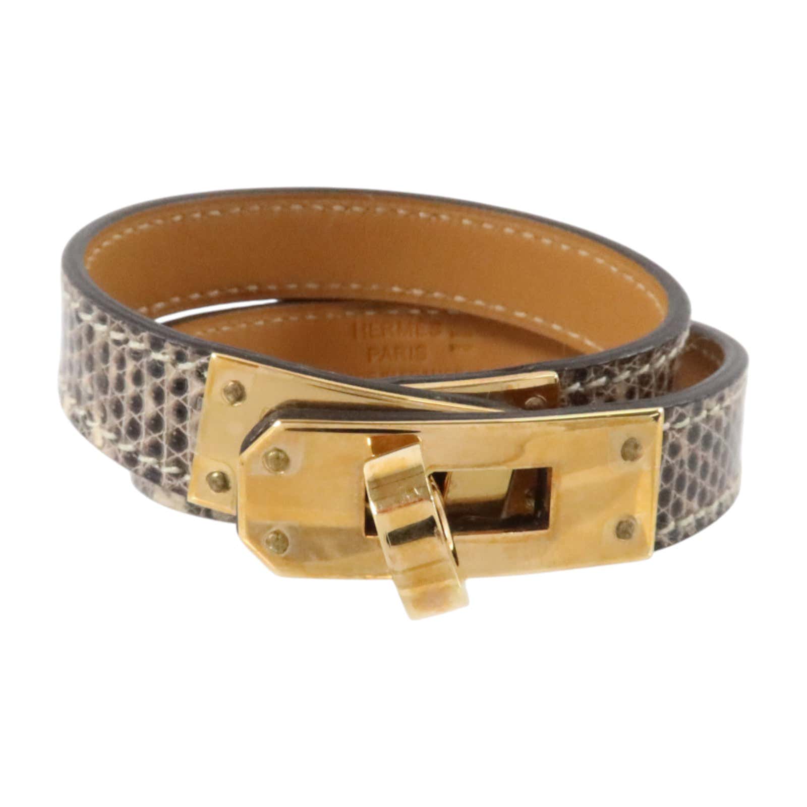 HERMES 蜥蜴皮革Kelly Double Tour Bracelet金扣手鏈Natura