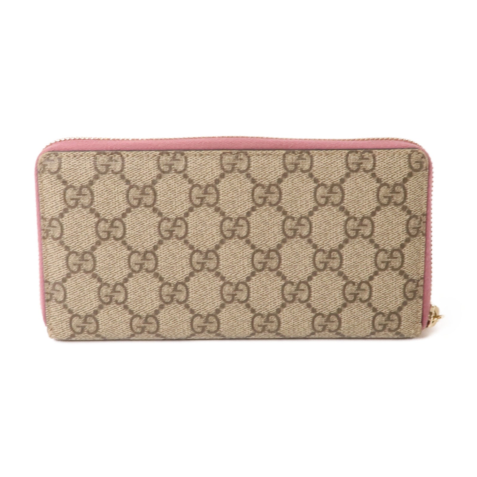 GUCCI 塗層帆布Long Wallet金扣長錢包棕色/粉紅色