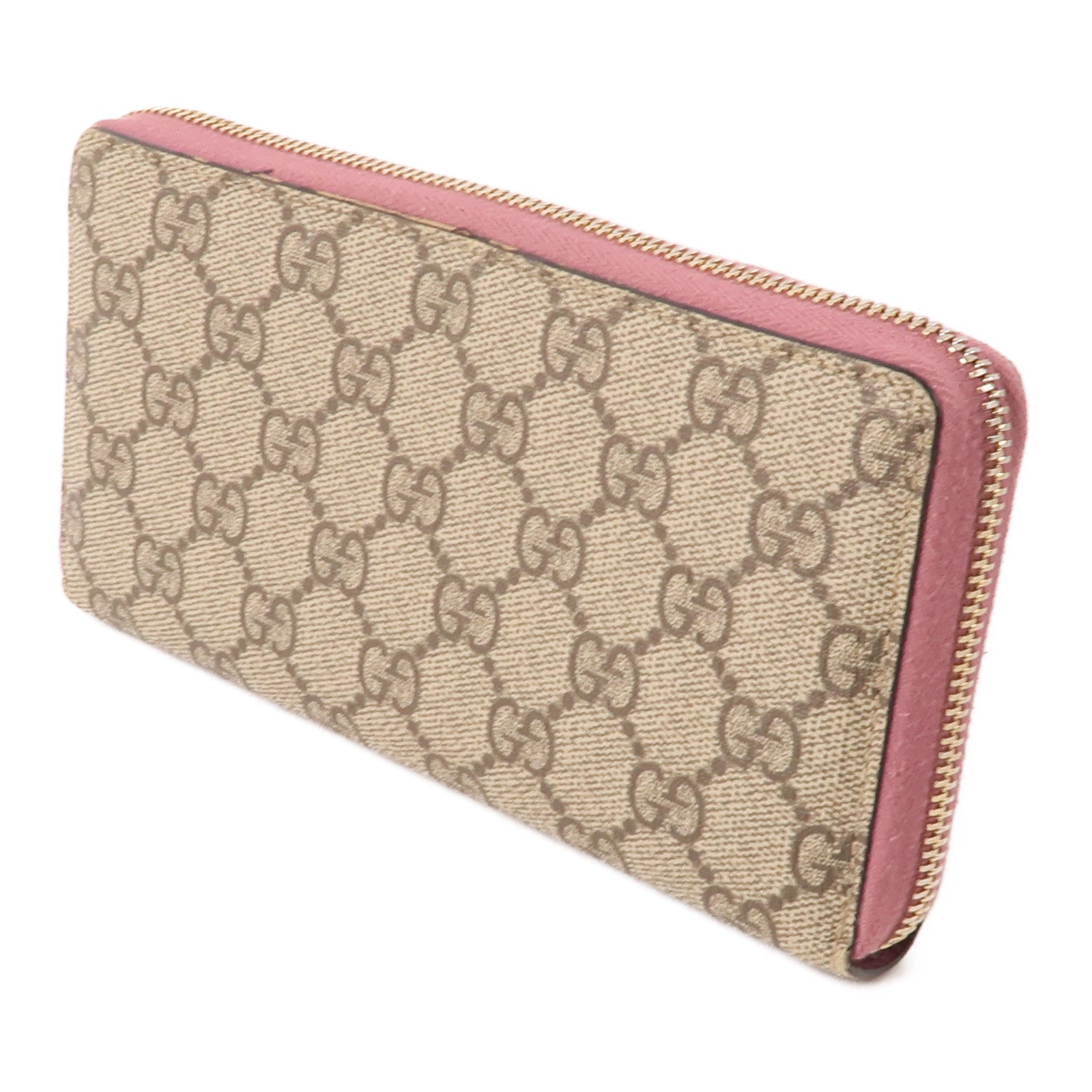 GUCCI 塗層帆布Long Wallet金扣長錢包棕色/粉紅色
