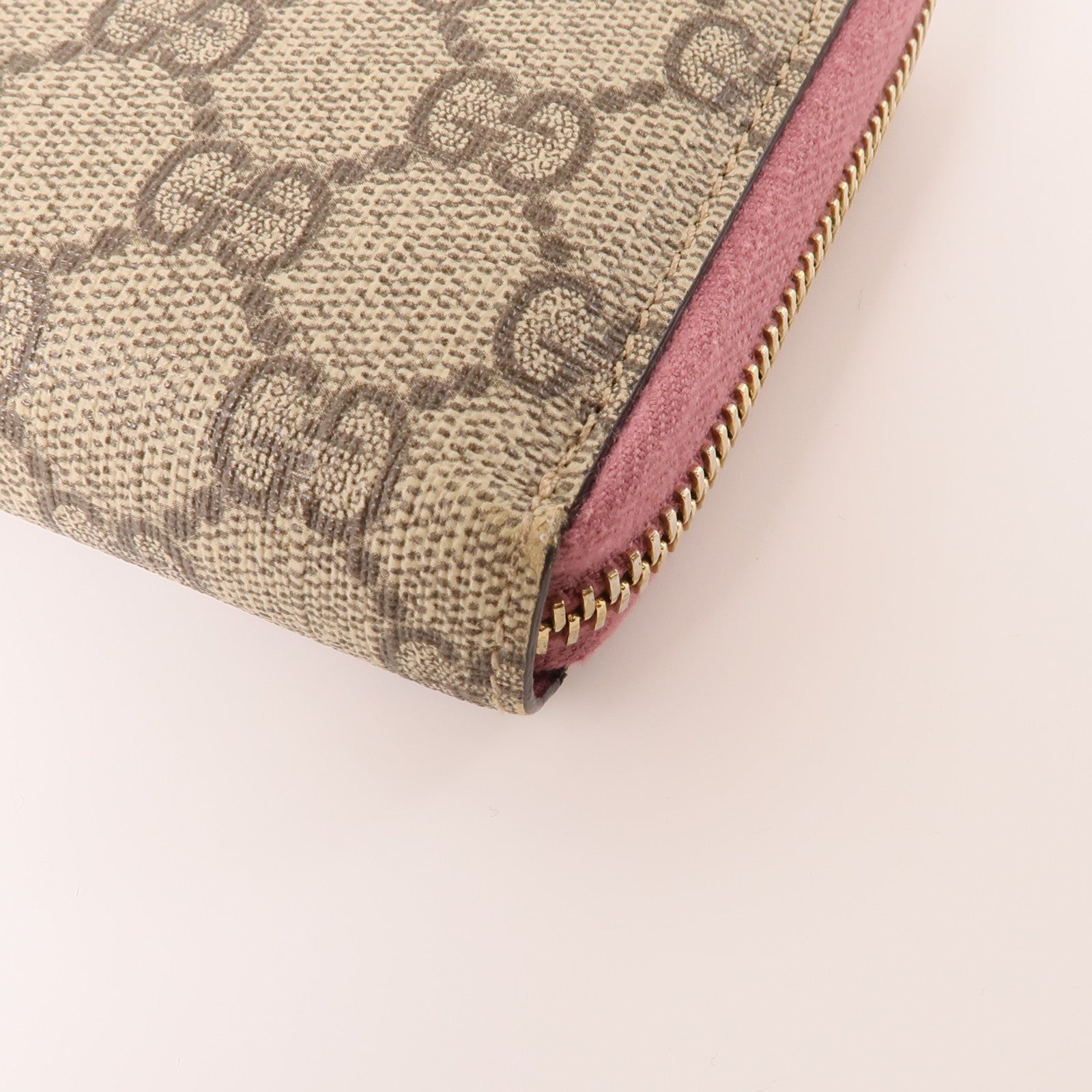 GUCCI 塗層帆布Long Wallet金扣長錢包棕色/粉紅色