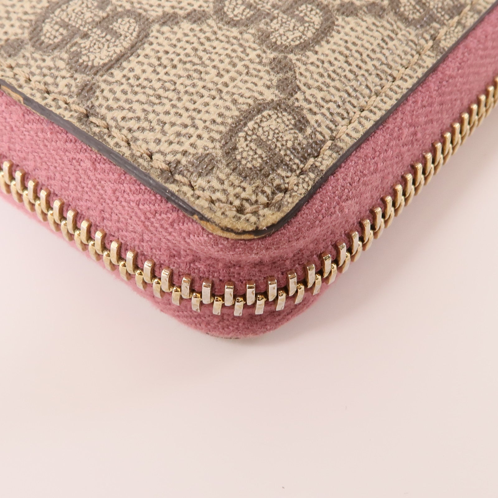 GUCCI 塗層帆布Long Wallet金扣長錢包棕色/粉紅色