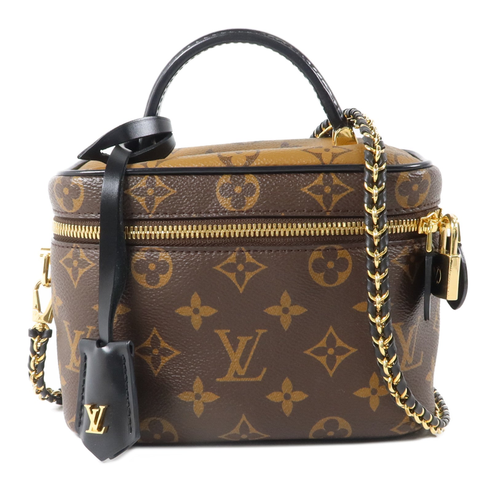 LOUIS VUITTON Monogram Reverse Vanity PM金扣手挽肩背兩用袋棕色