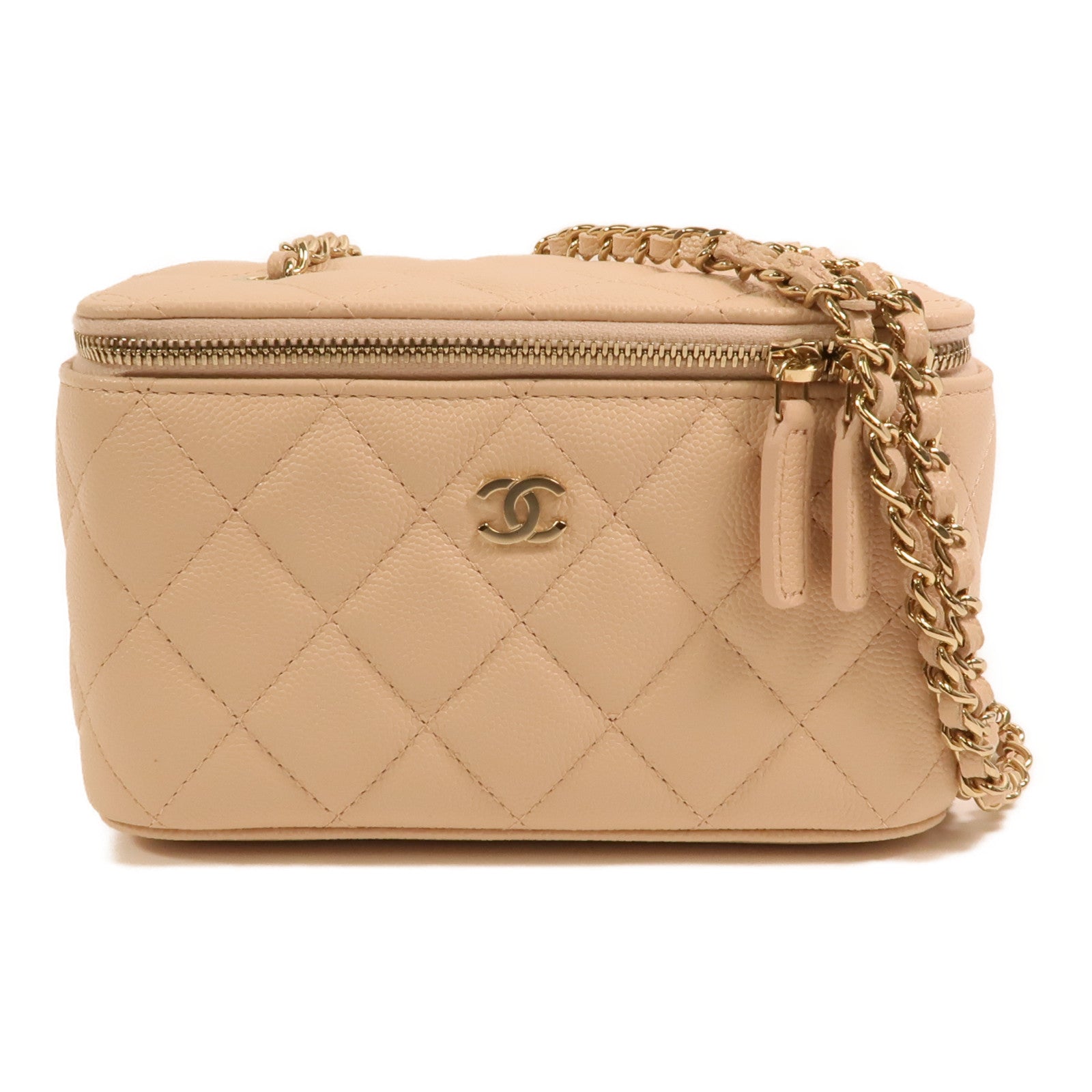 CHANEL 牛皮皮革Vanity Case金扣鏈帶肩背袋
