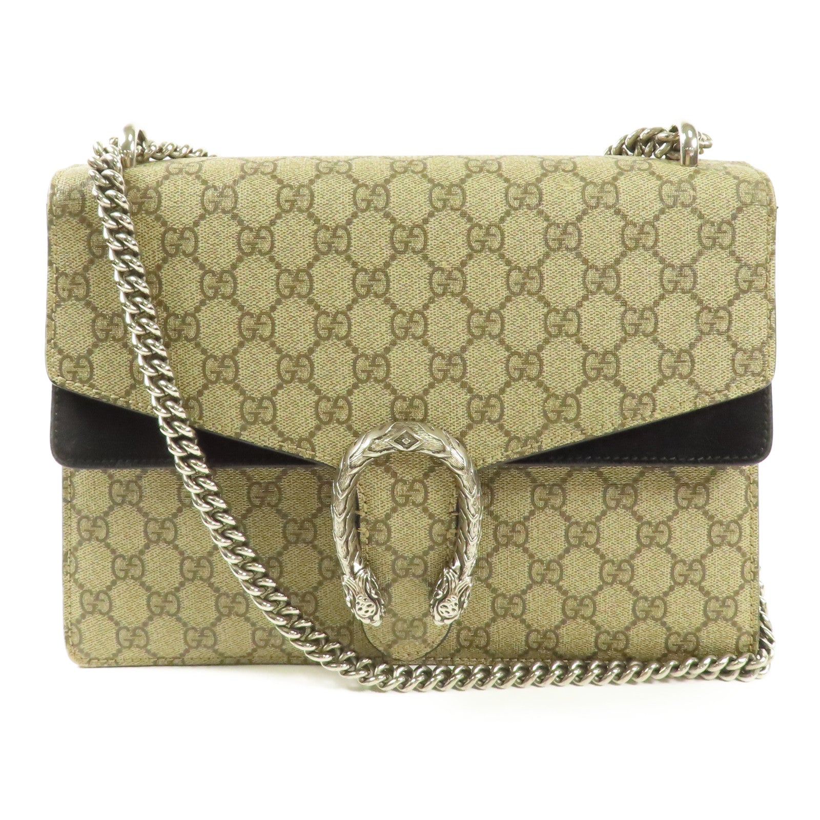 GUCCI 【激減優惠】塗層帆布/麂皮皮革Dionysus銀扣鏈帶肩背袋