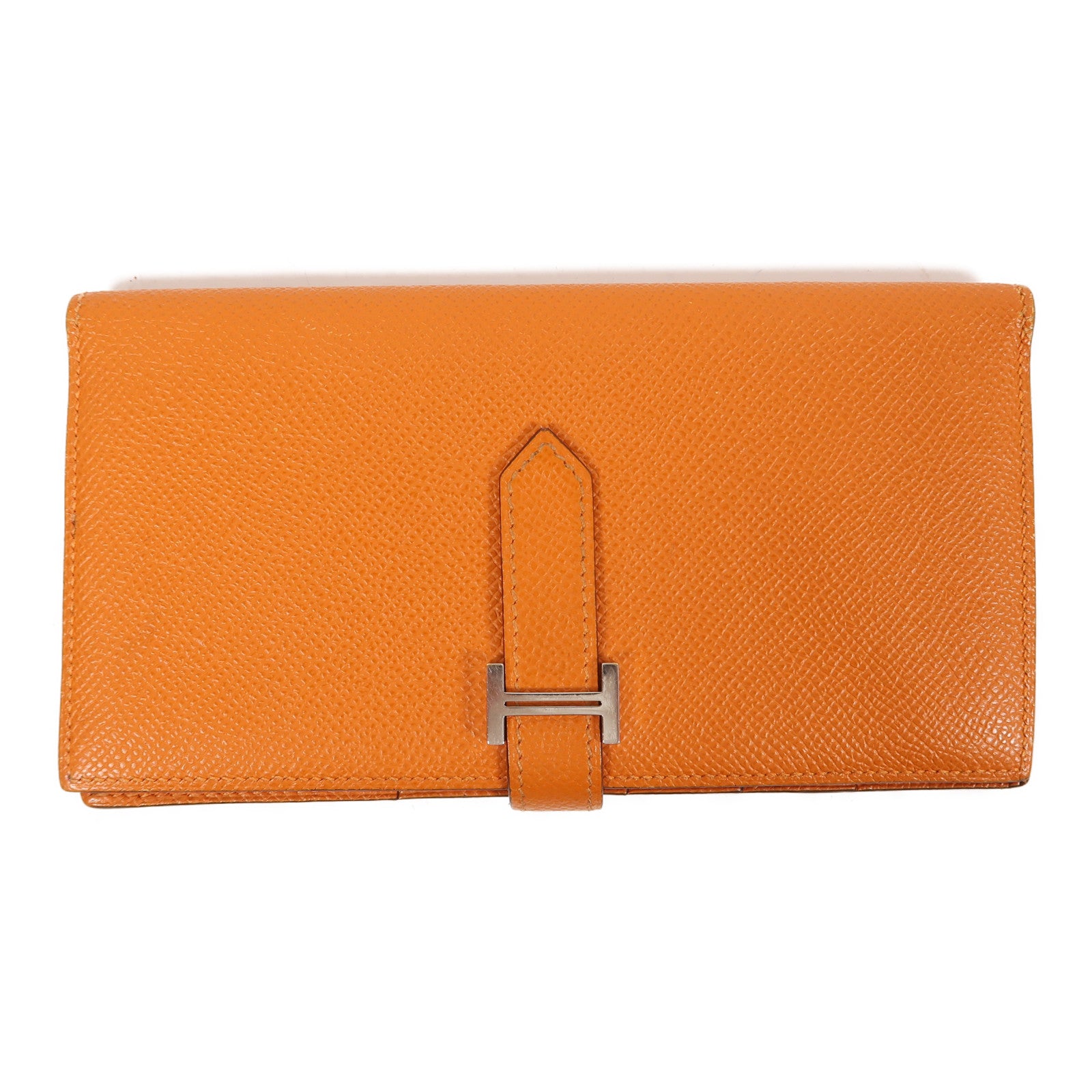 HERMES 【激減優惠】Epsom皮革Bearn Long Wallet銀扣長錢包橙色