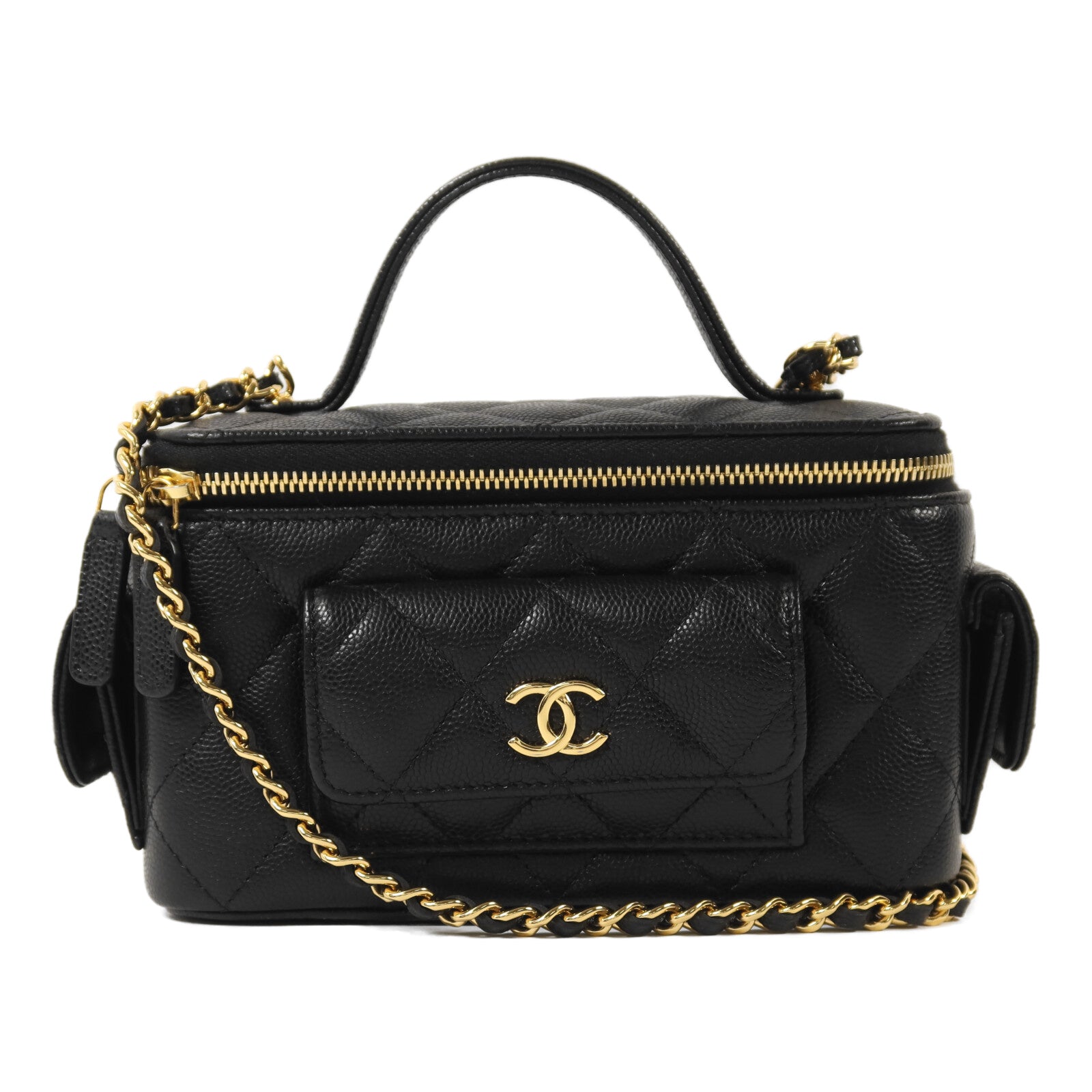 CHANEL 牛皮皮革Vanity Case金扣鏈帶肩背袋