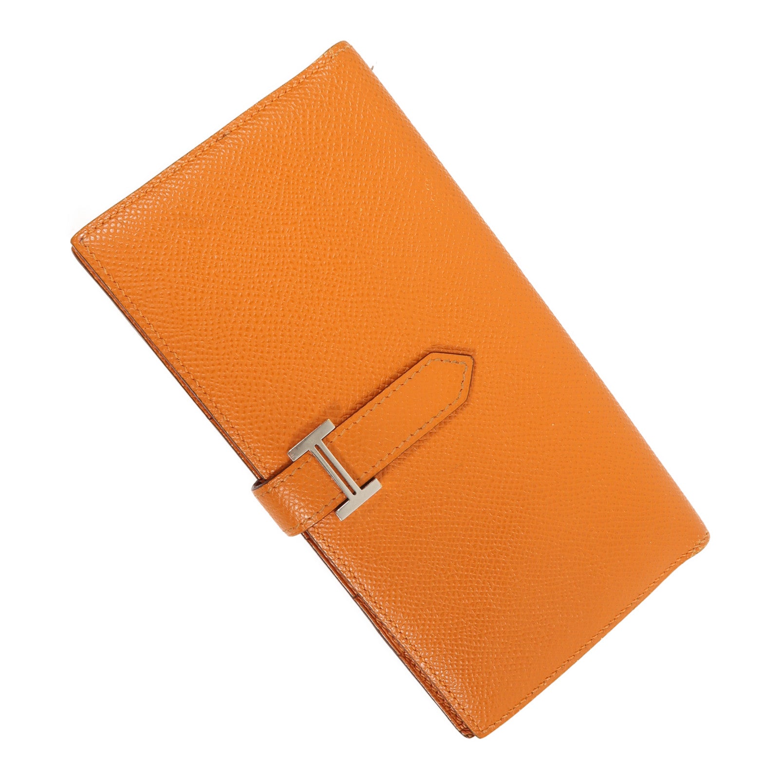 HERMES 【激減優惠】Epsom皮革Bearn Long Wallet銀扣長錢包橙色