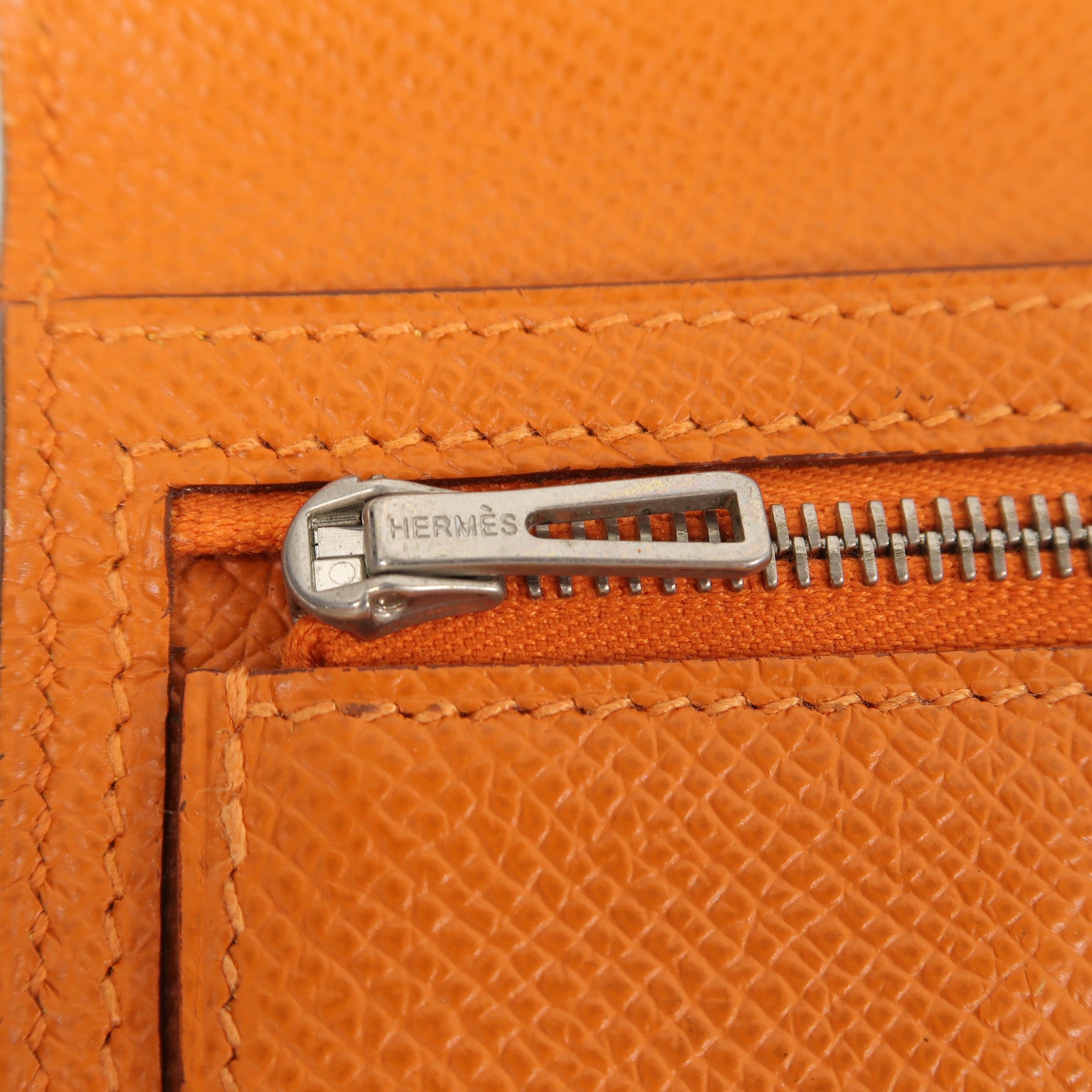HERMES 【激減優惠】Epsom皮革Bearn Long Wallet銀扣長錢包橙色