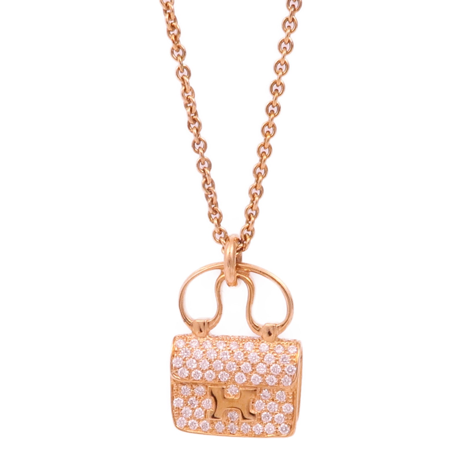 HERMES Diamond Constance Pendant Necklace 18K Rose Gold