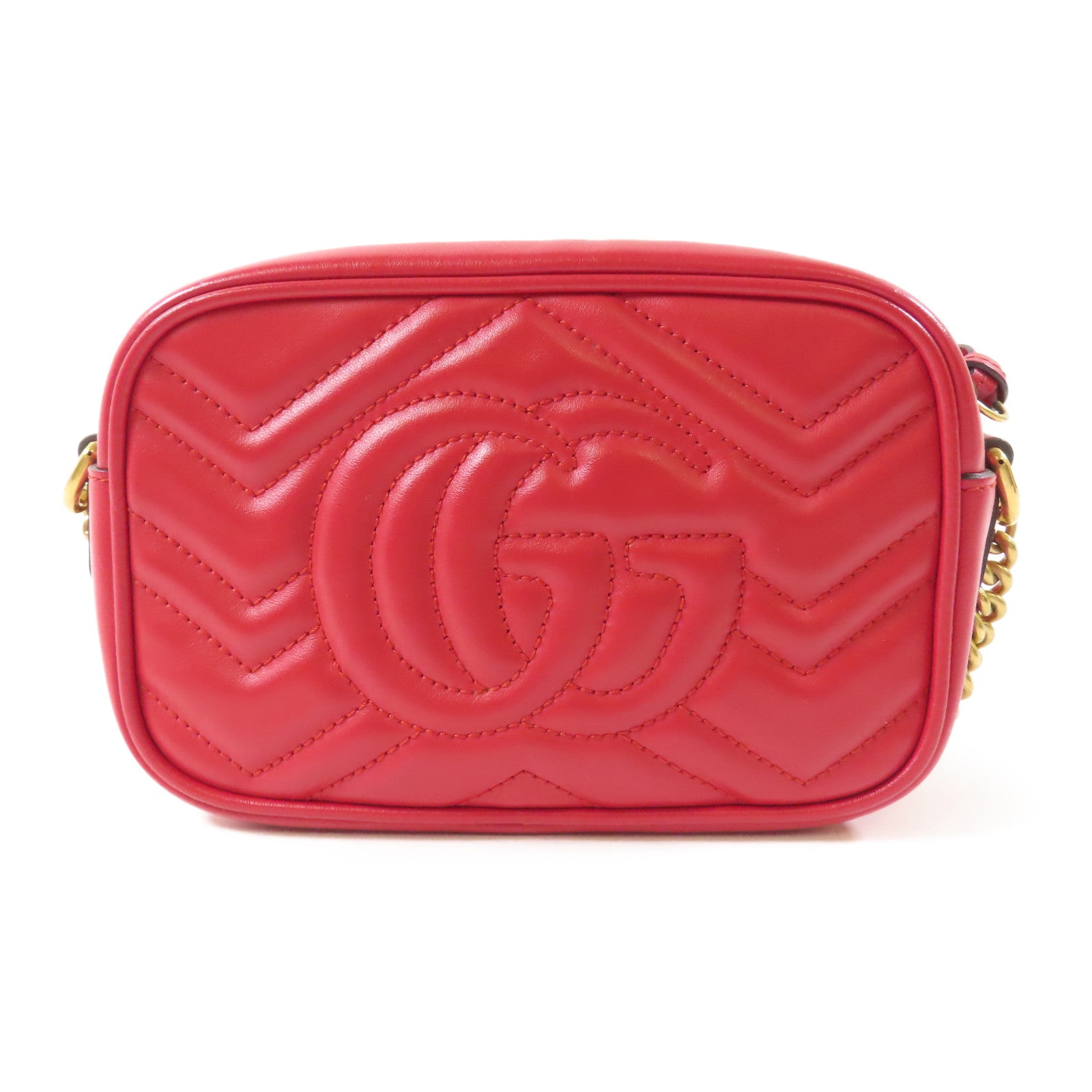 GUCCI GG GHW GG Marmont Mini Shoulder Bag 448065 Calfskin Leather Red