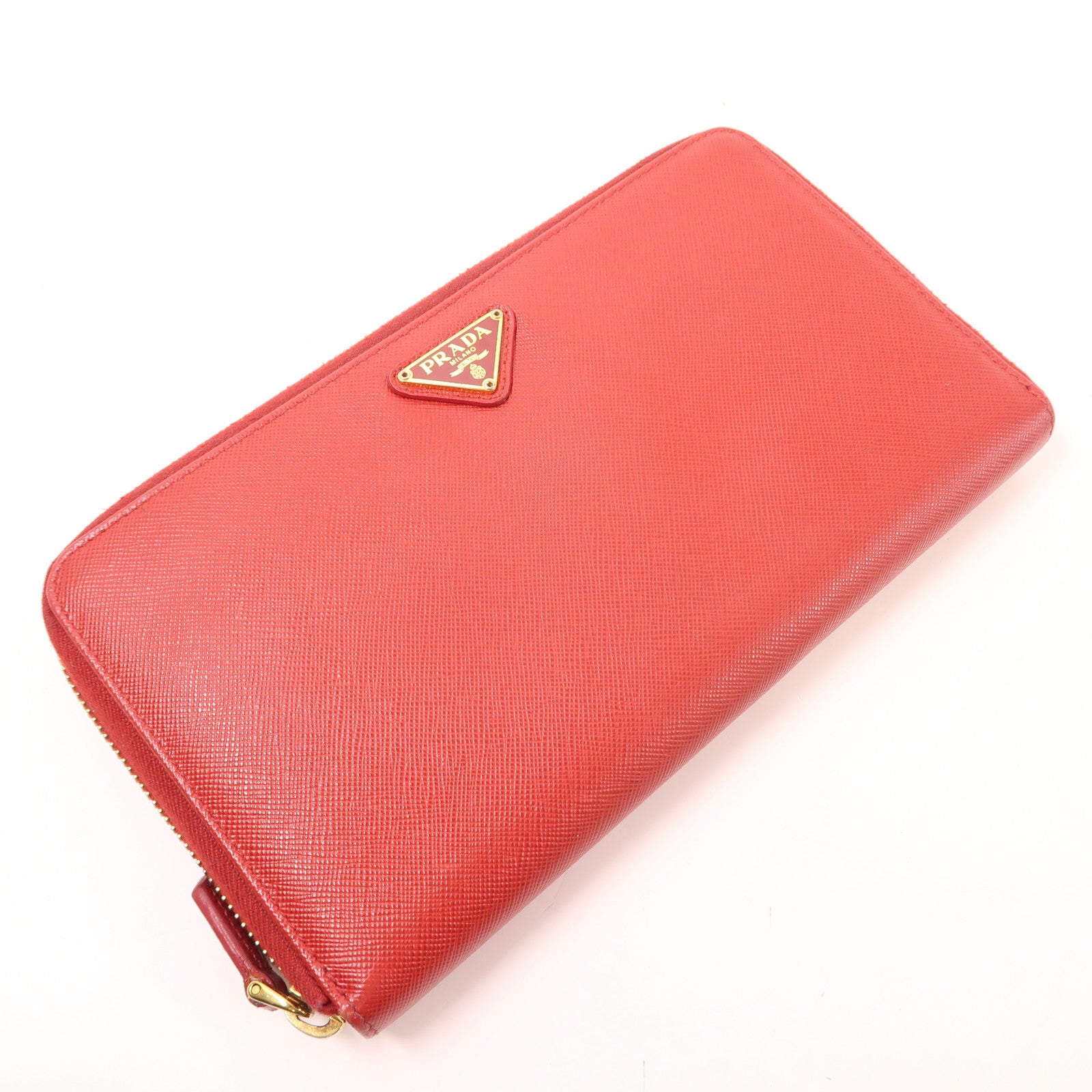 PRADA GHW Long Wallet Saffiano Leather Red  1M1188