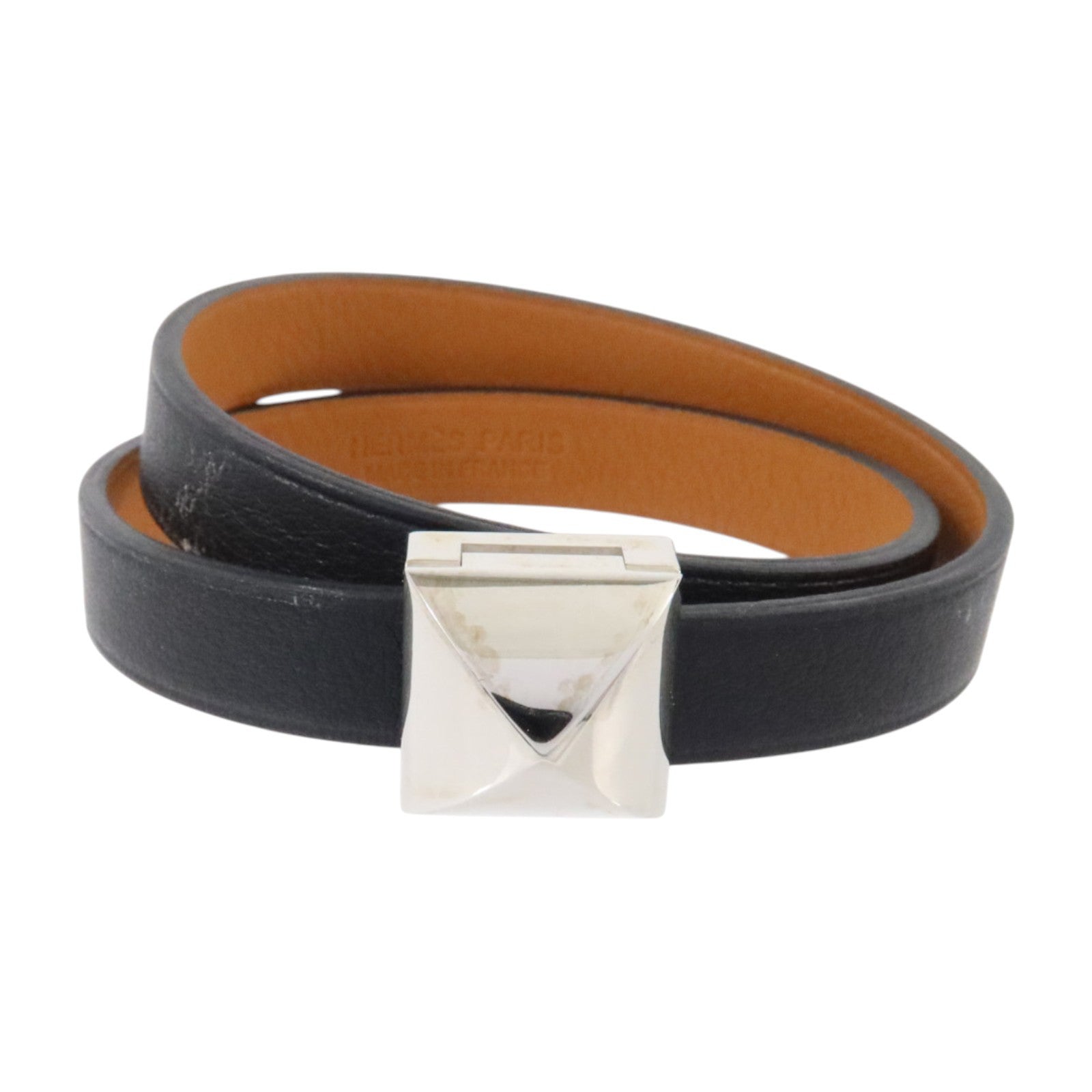 HERMES Swift皮革Medor Infini Double Tour Bracelet銀扣手鏈Black/Fauve