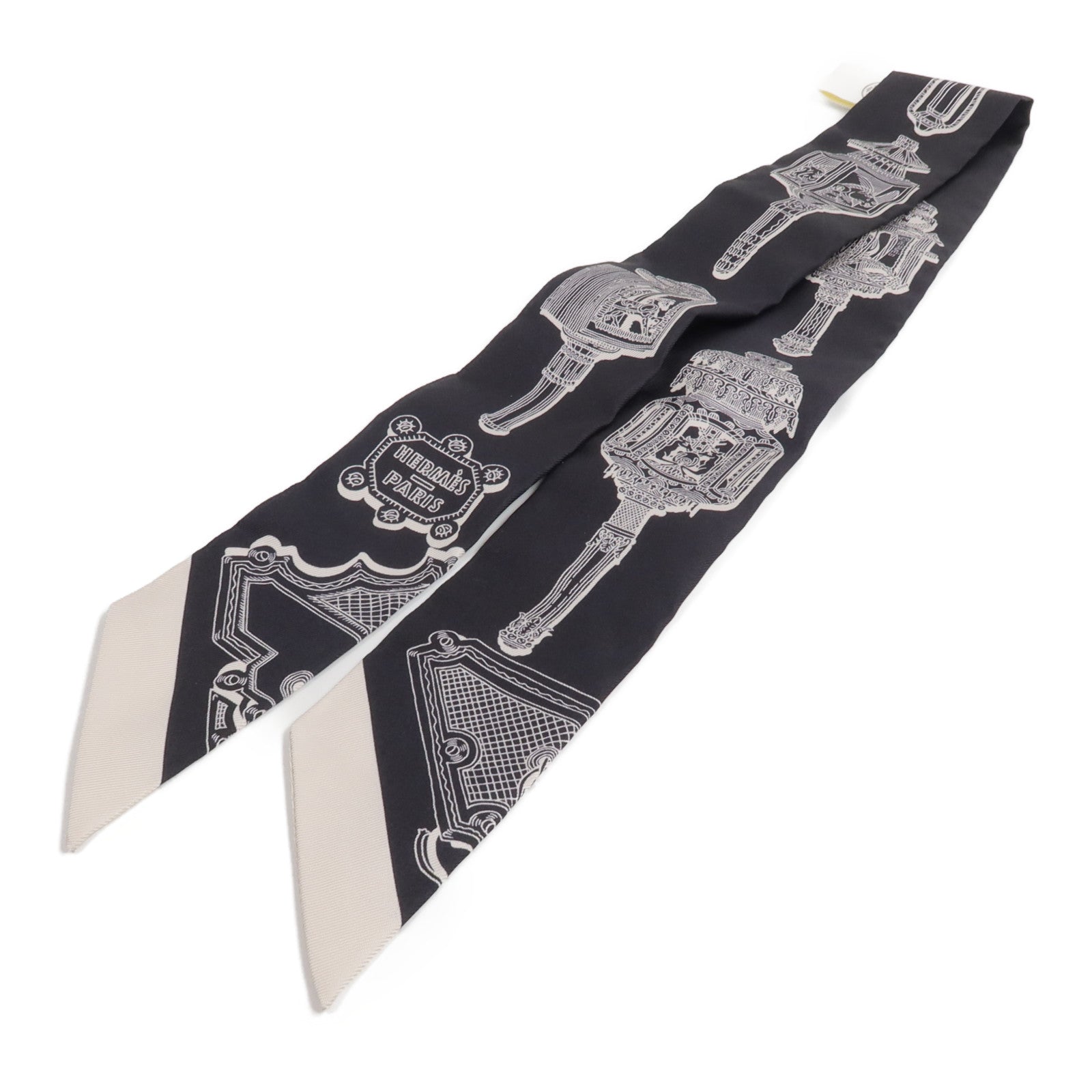 HERMES 絲質Merveilleuses Lanternes Twilly絲巾Noir/Blanc