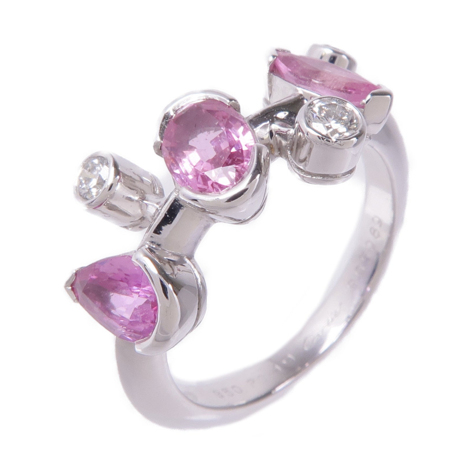 CARTIER PT950鉑金Merimero Ring粉紅色藍寶石/鑽石戒指Cartier#49/US#5