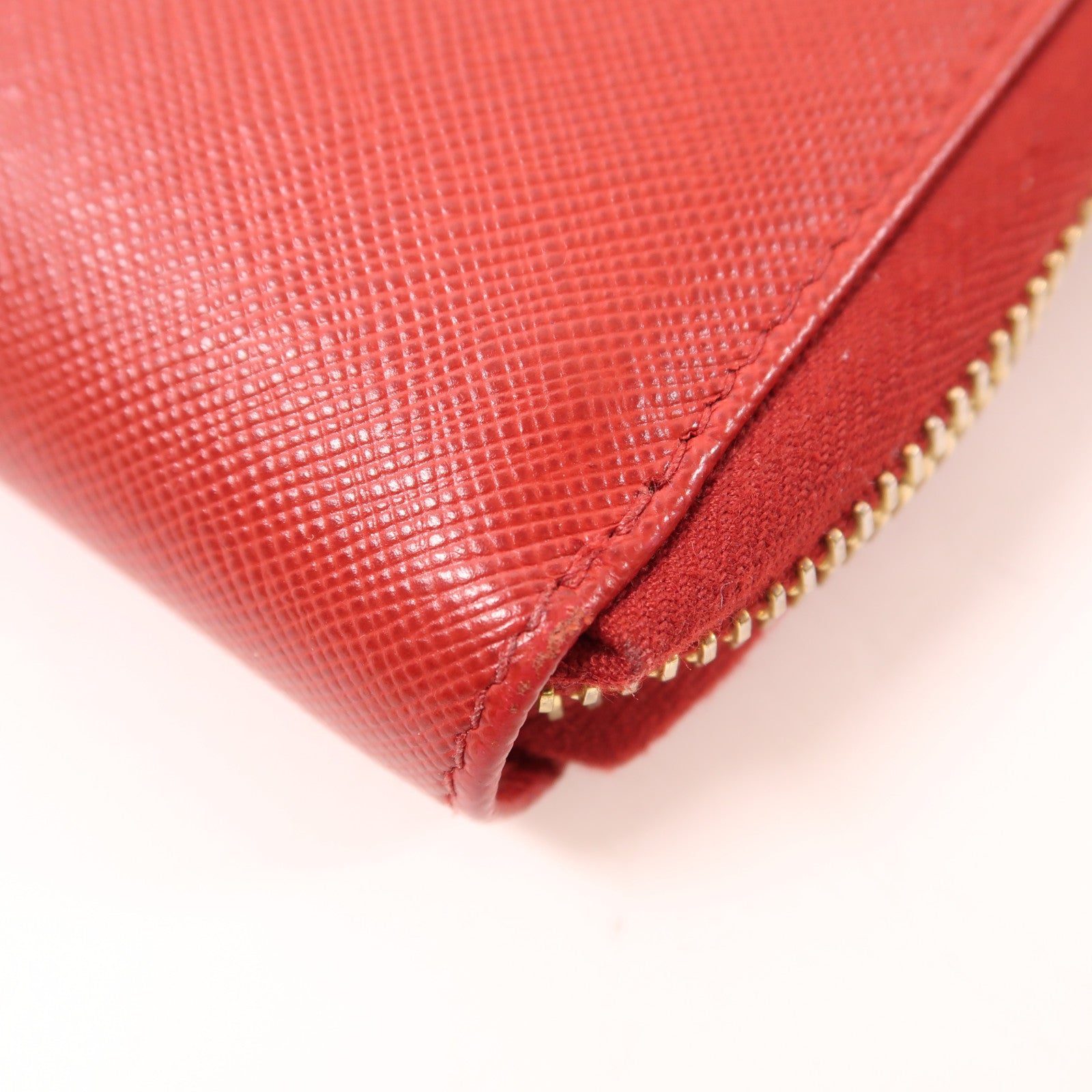 PRADA GHW Long Wallet Saffiano Leather Red  1M1188